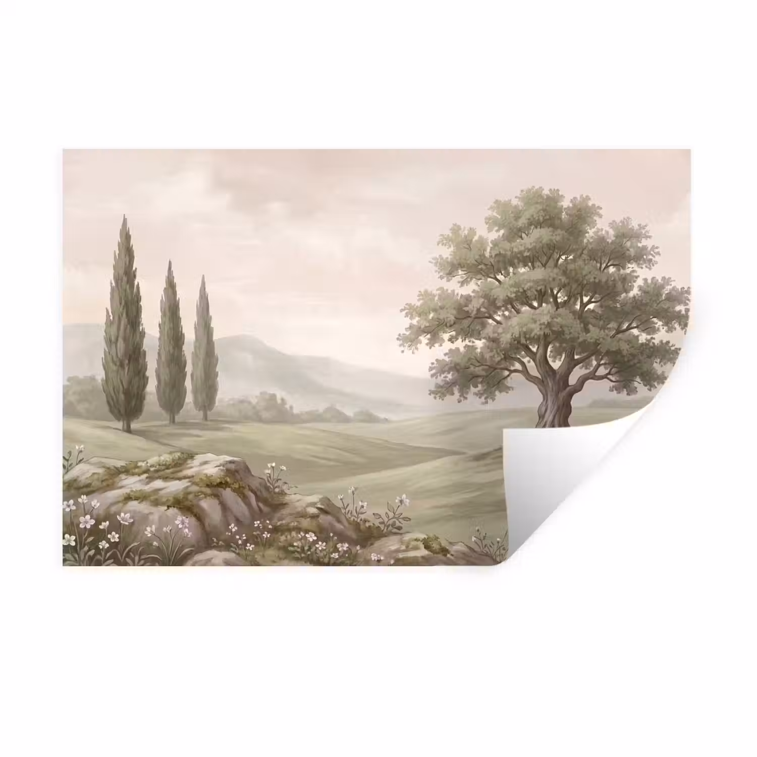Heuvellandschap - Bomen - Natuur - Groen Muursticker klein -3d