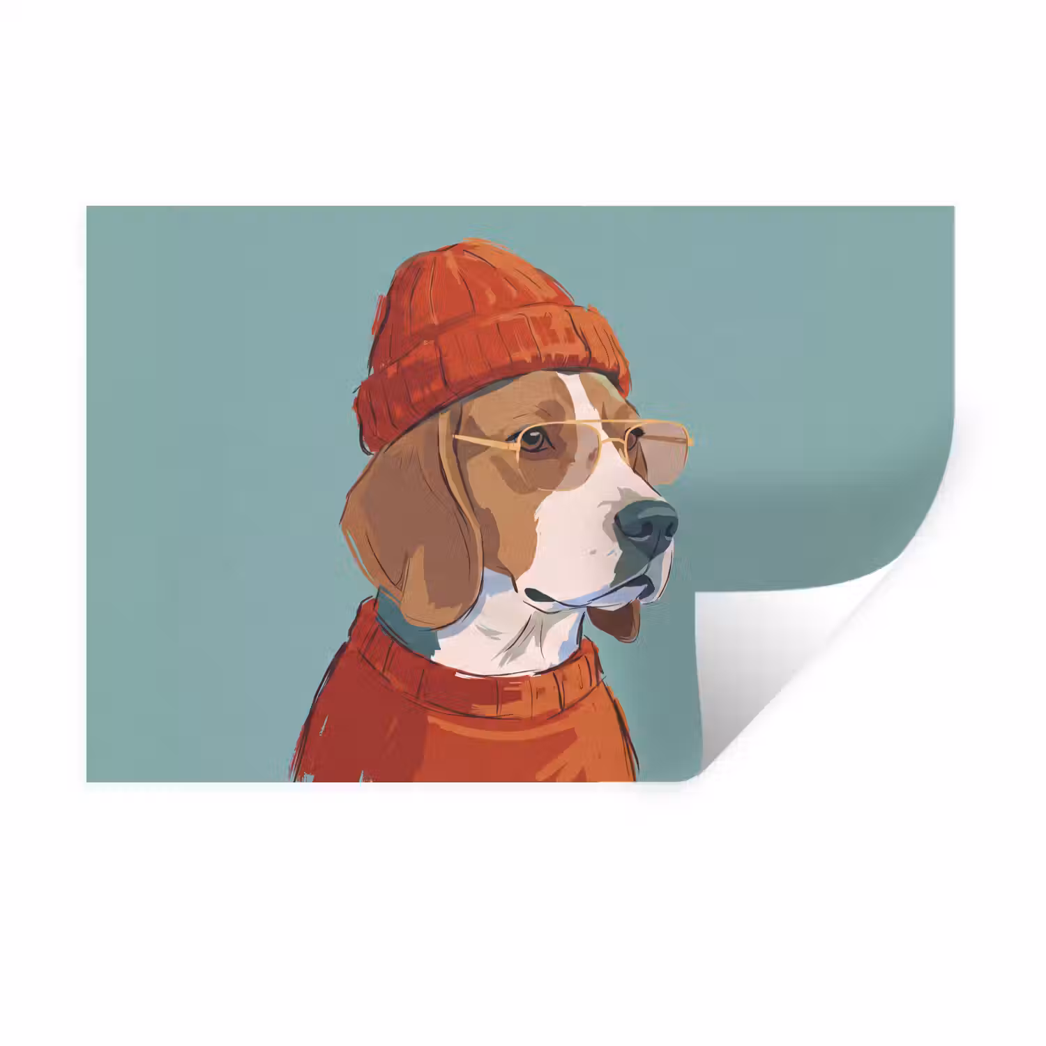 Hond - Beanie - Zonnebril - Dieren - Modern Muursticker klein -3d