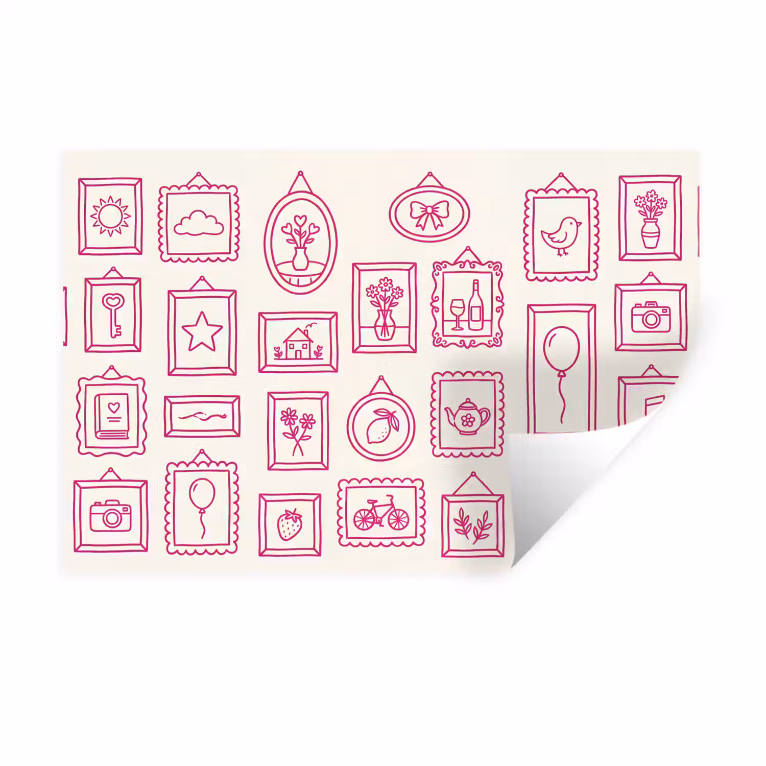 Illustratie - Collectie - Kunst - Minimalistisch - Roze Muursticker klein -3d