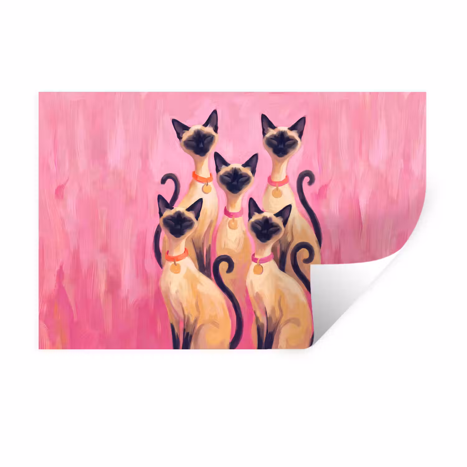 Kat - Groep - Dieren - Modern - Roze Muursticker klein -3d