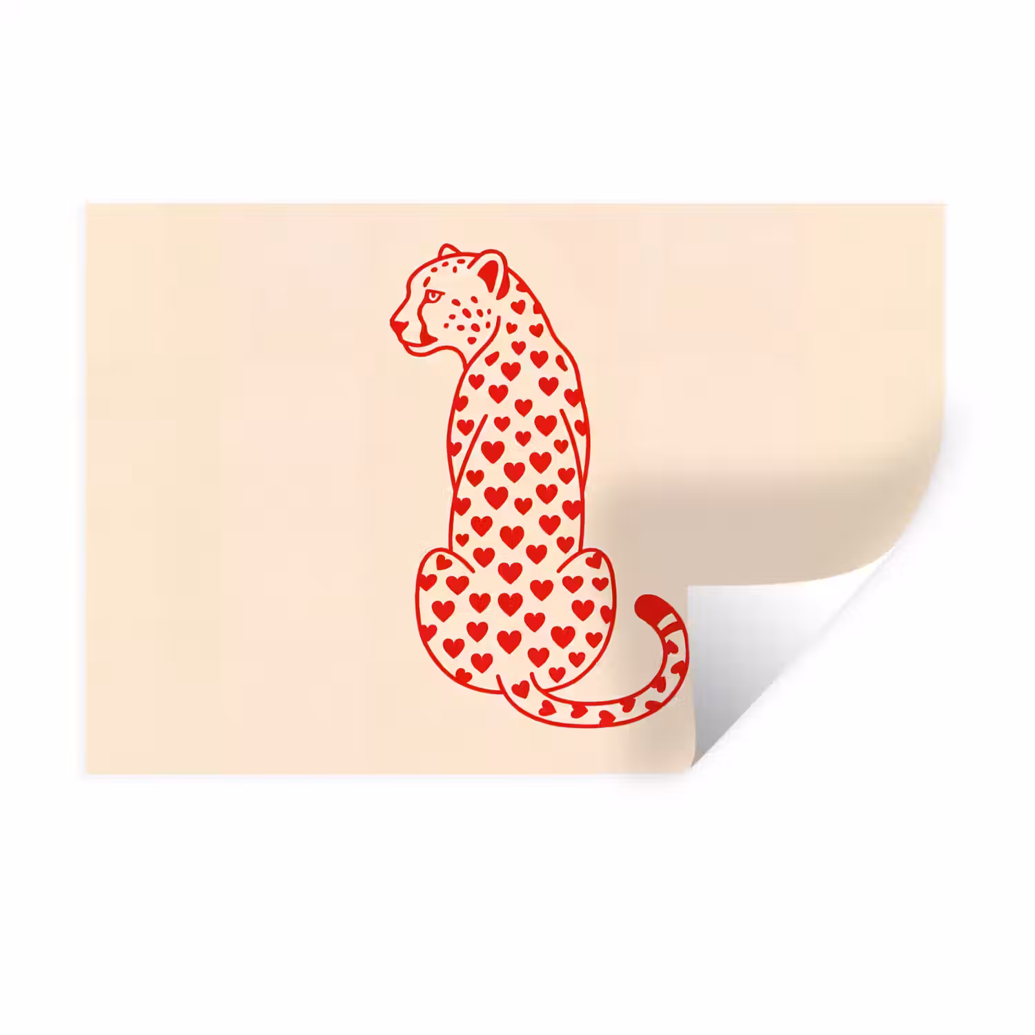 Kat - Harten - Dieren - Modern - Rood Muursticker klein -3d