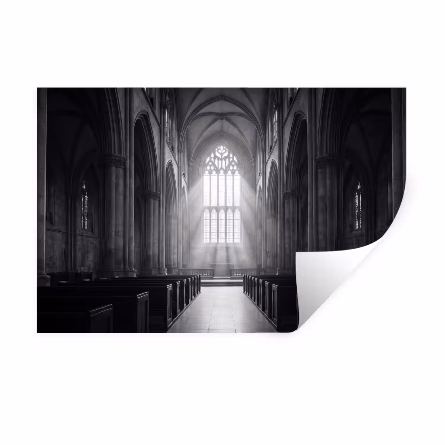 Kerk - Interieur - Lichtstralen - Architectuur - Klassiek Muursticker klein -3d