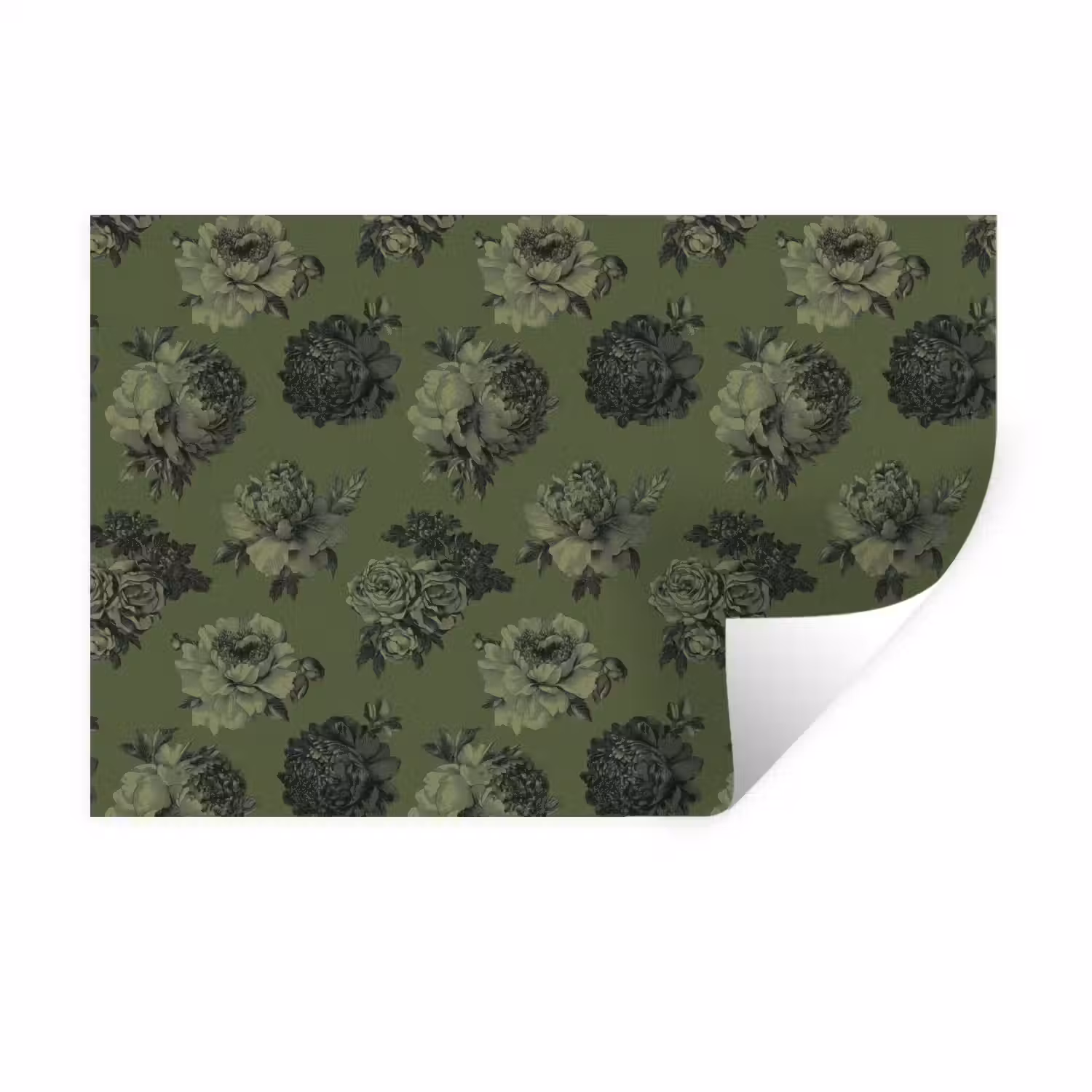 Klassiek - botanisch - olijfgroen - bloemen Muursticker klein 286 -3d