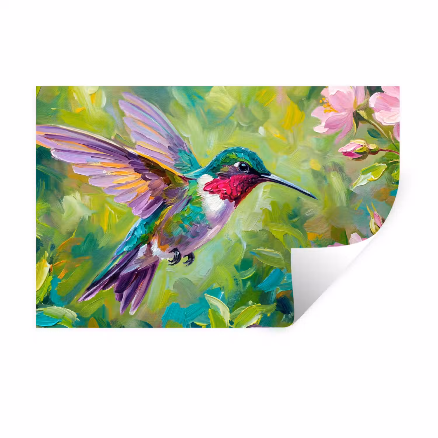 Kolibrie - Bloemen - Natuur - Kleurrijk Muursticker klein -3d