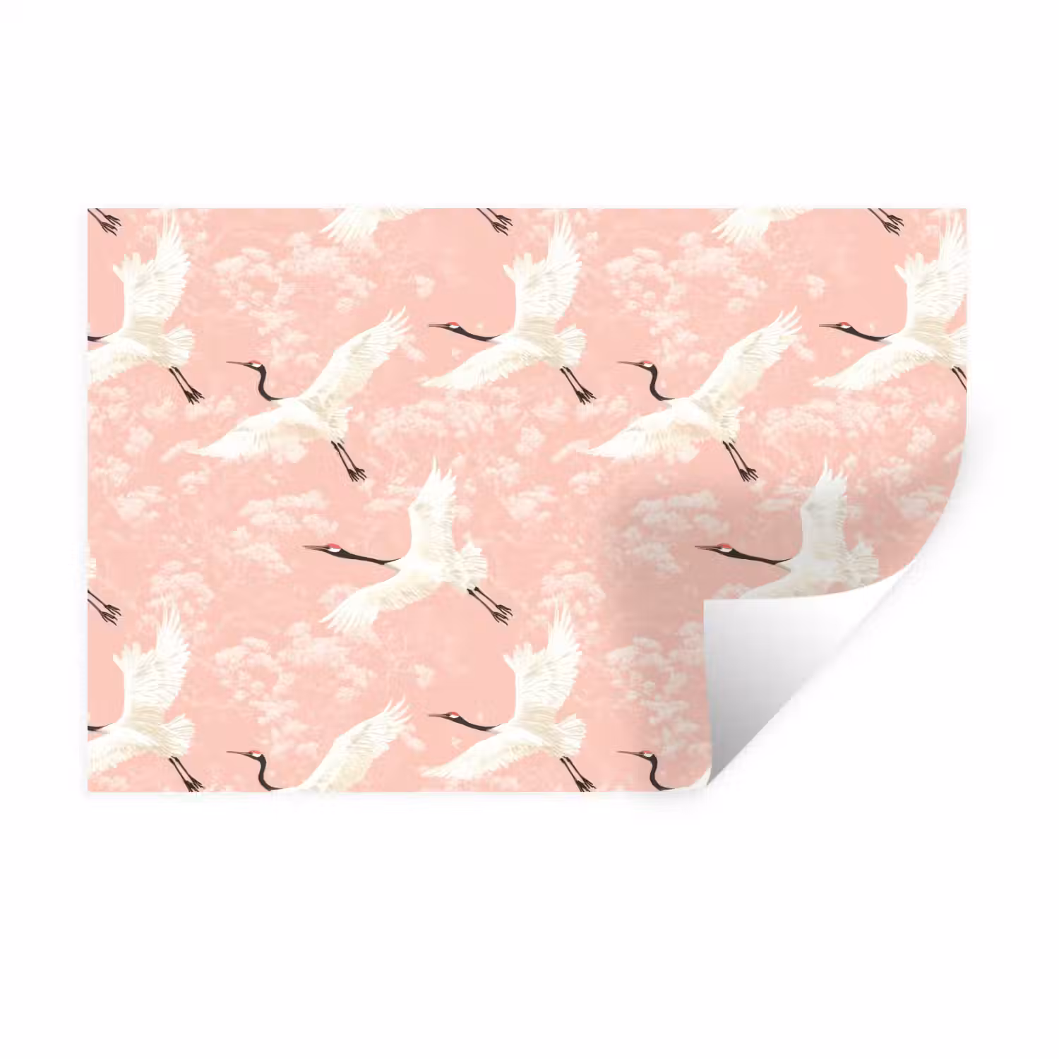 Kraanvogels - Bloesem - Roze Muursticker klein 286 -3d