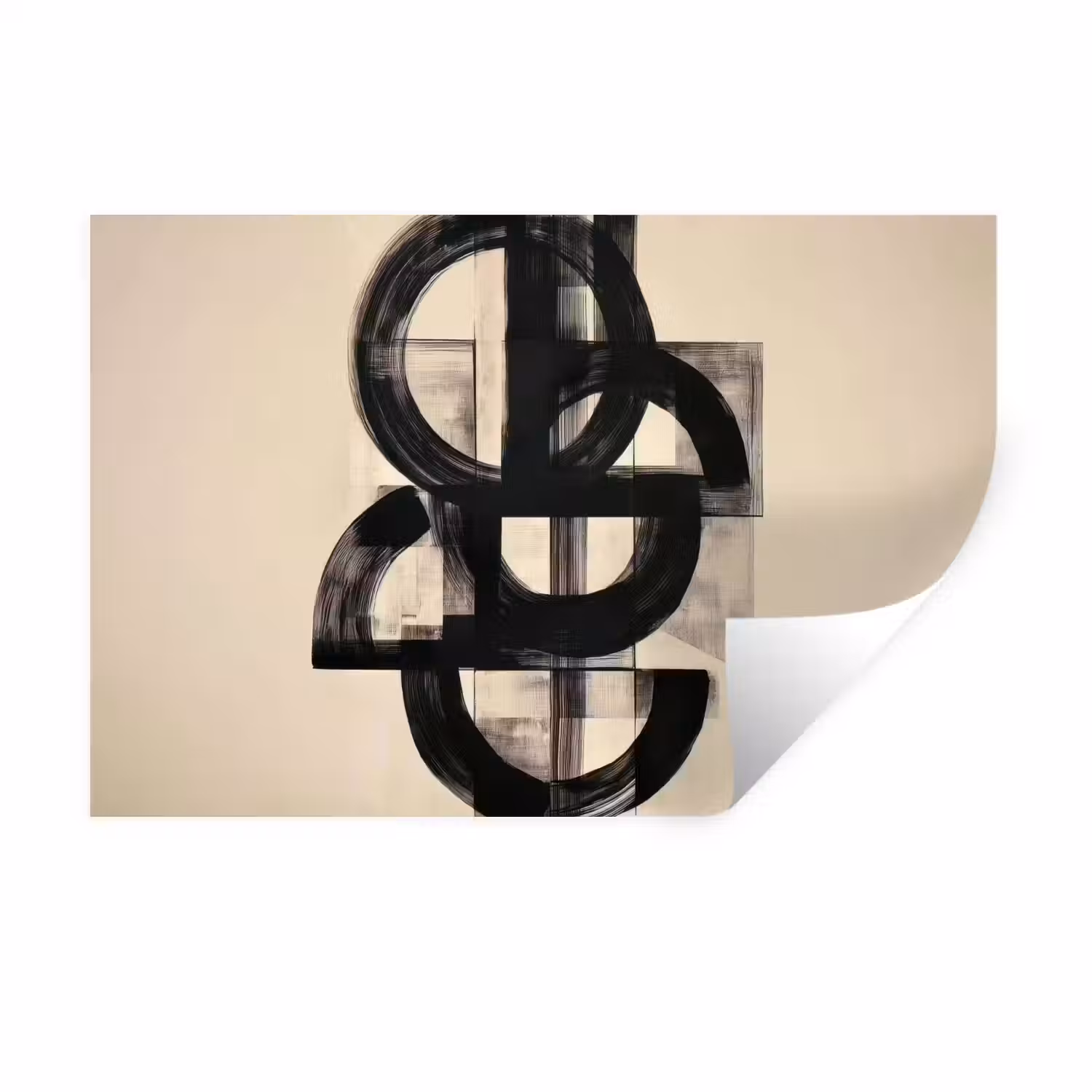 Cirkels - Lijnen - Vormen - Zwart Muursticker klein -3d