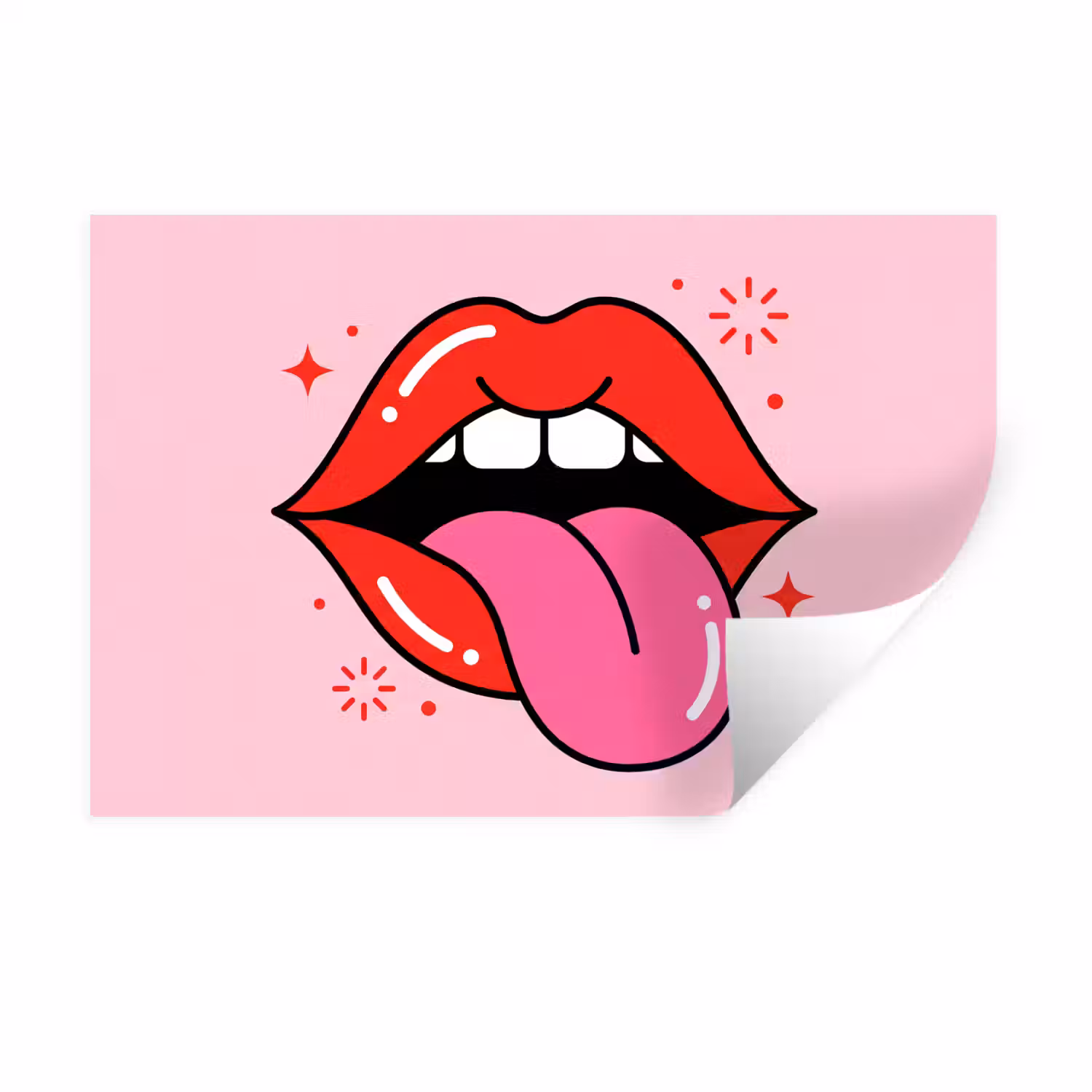 Lippen - Tong - Pop-art - Kleurrijk - Roze Muursticker klein -3d