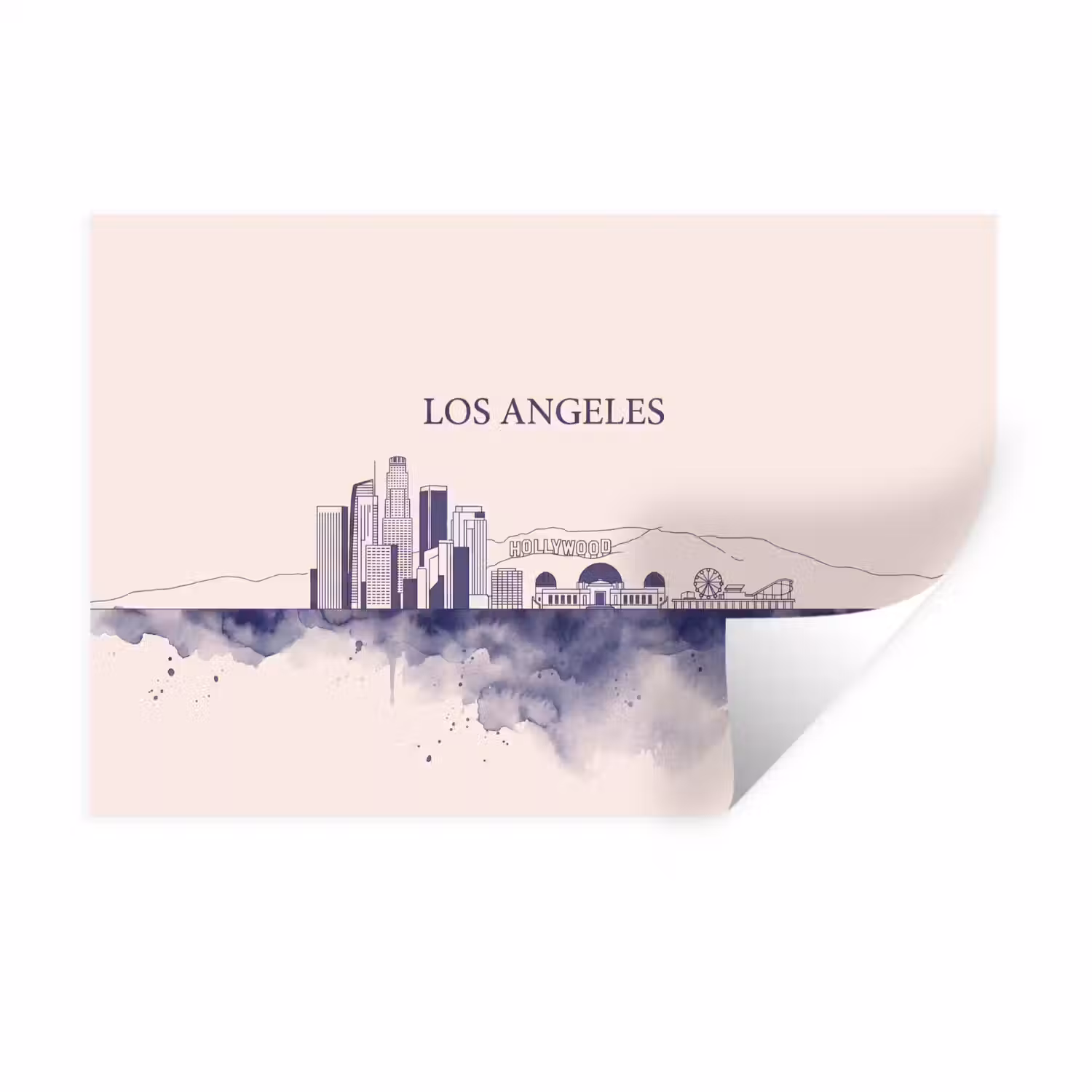 Los Angeles - Skyline - Architectuur - Aquarel - Blauw Muursticker klein -3d