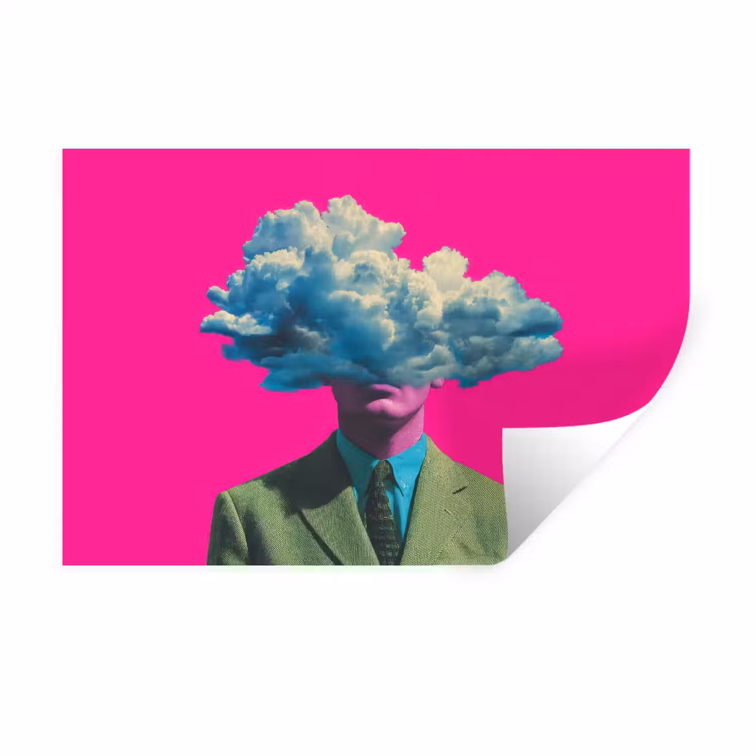 Man - Pak - Wolk - Roze Muursticker klein -3d