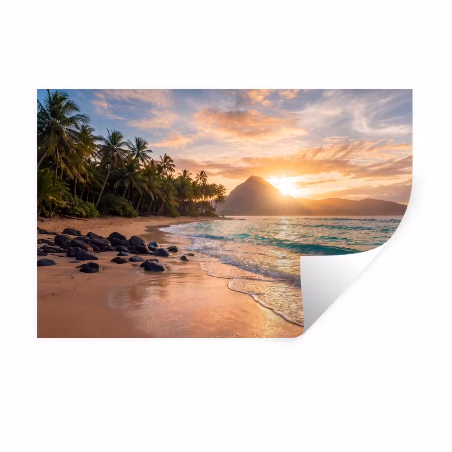 Zee - Berg - Landschap - Tropisch - Goud Muursticker klein -3d