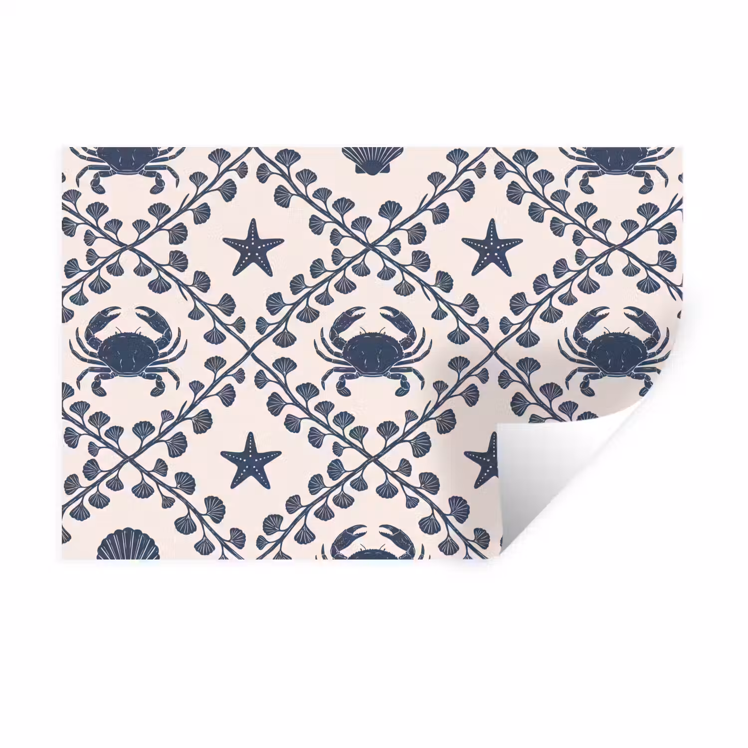 Zee - Krab - Zeester - Patroon - Blauw Muursticker klein -3d
