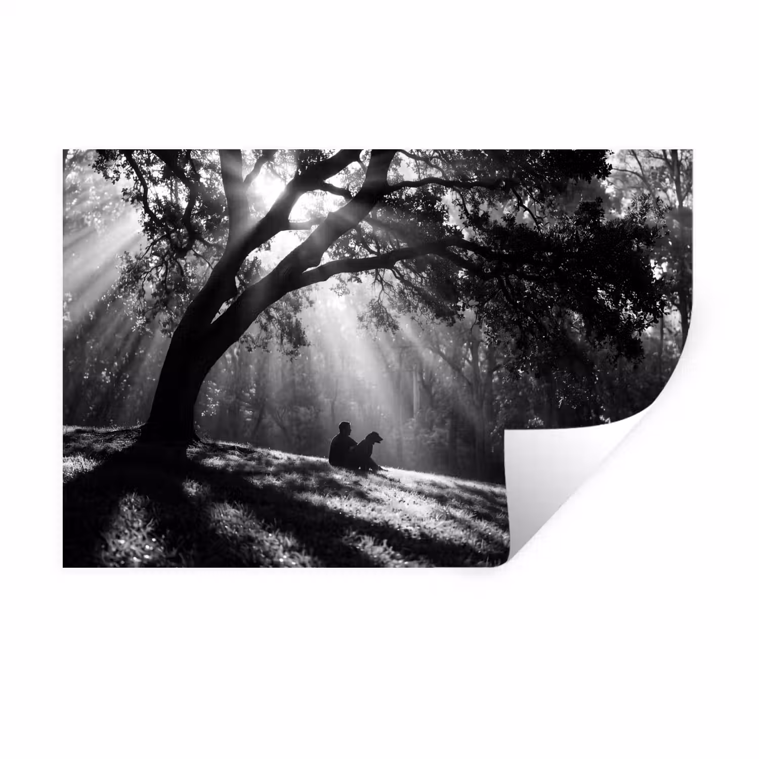 Mens - Hond - Natuur - Zwart-wit - Silhouet Muursticker klein -3d