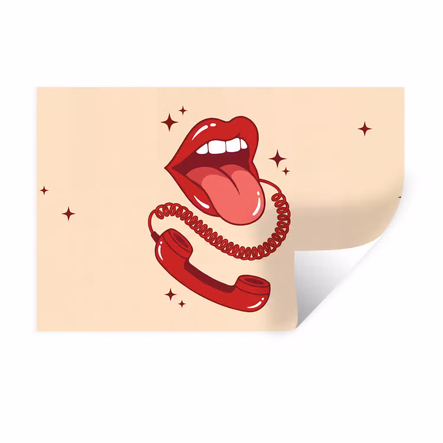 Mond - Telefoon - Popart - Rood - Illustratie Muursticker klein -3d
