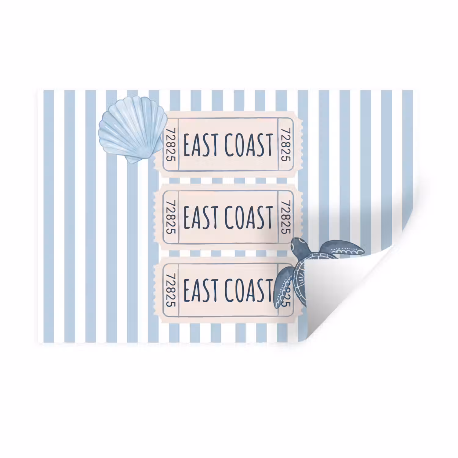 Schelp - Oceaan - Kust - Blauw - Illustratie Muursticker klein -3d