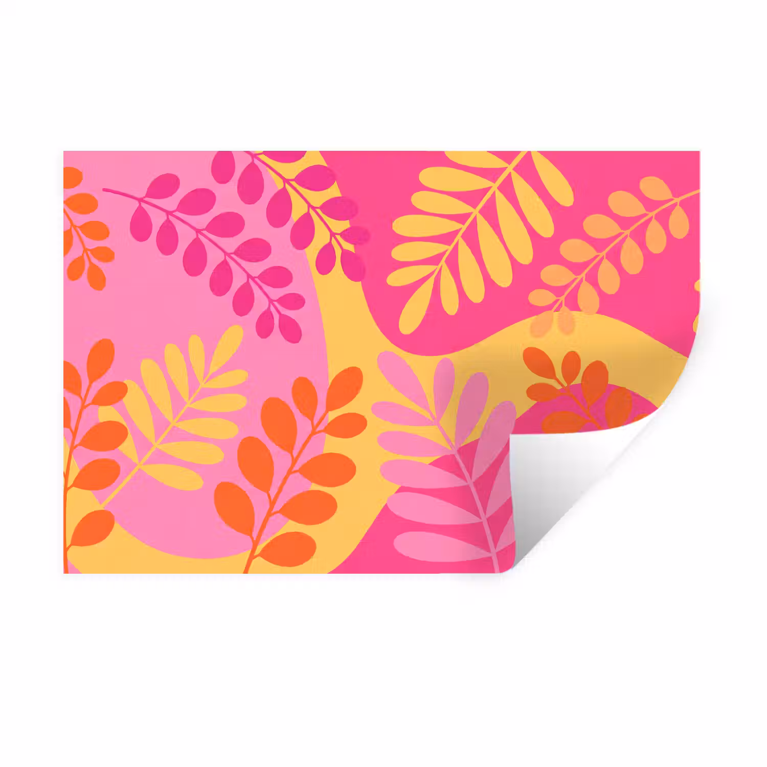 Natuur - Bladeren - Abstract - Roze - Geel Muursticker klein -3d
