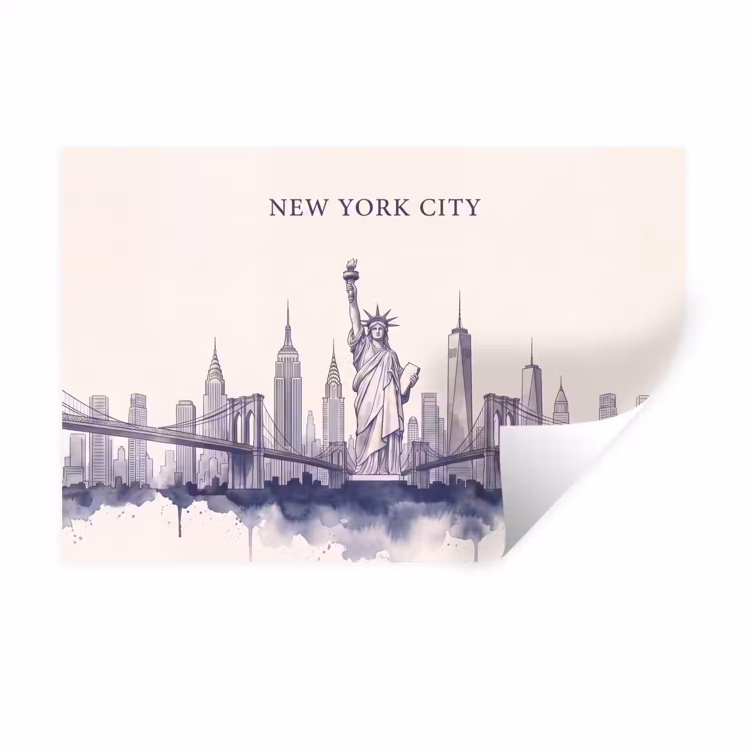 New York - Vrijheidsbeeld - Skyline - Illustratie - Blauw Muursticker klein -3d