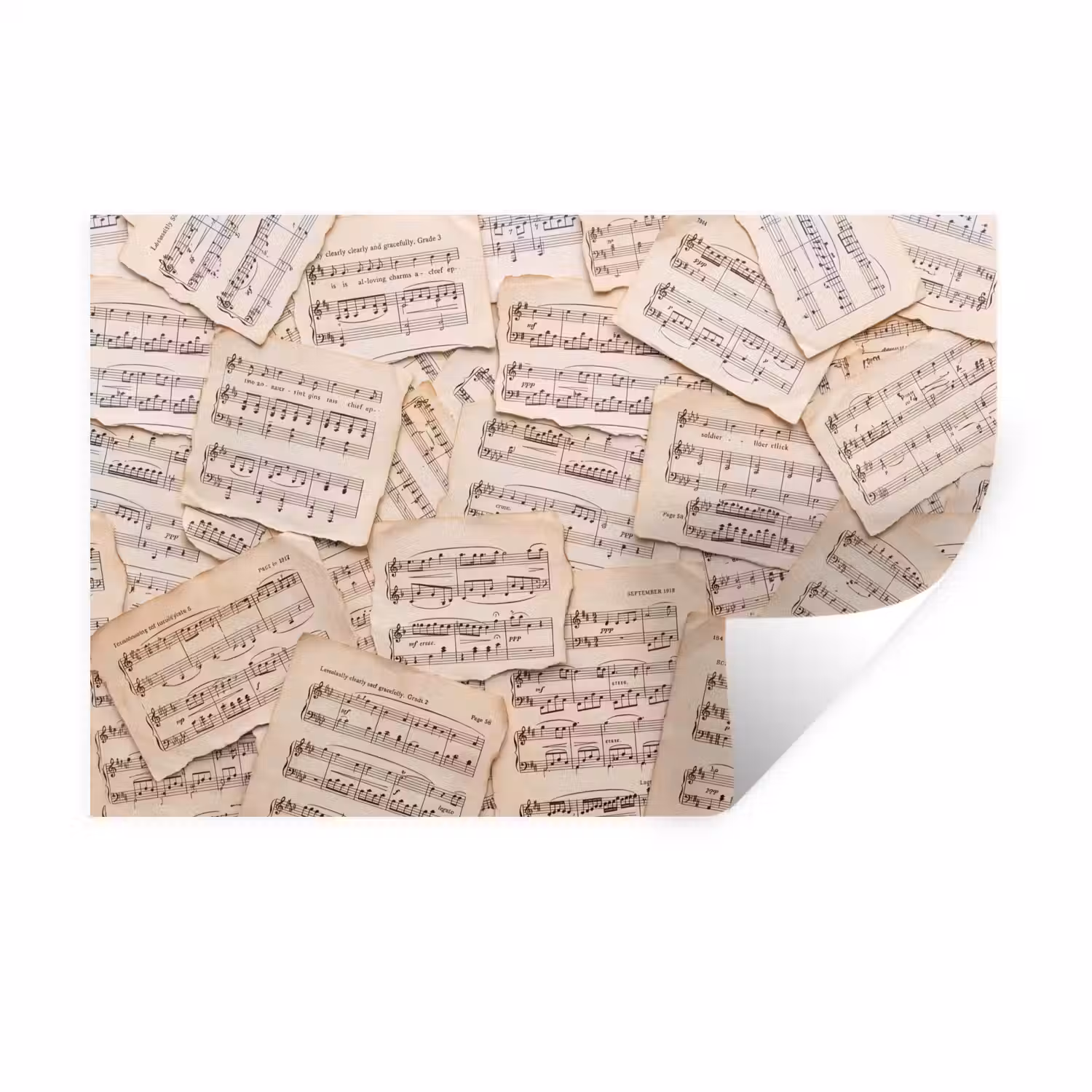Bladmuziek - Oud - Noten - Vintage - Beige Muursticker klein -3d