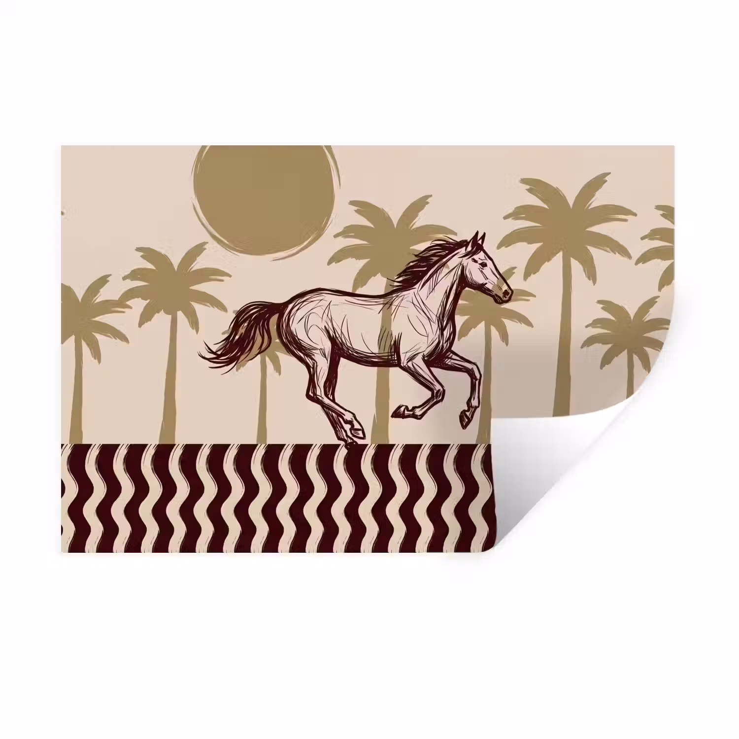 Paard - Galopperend - Woestijn - Illustratie Muursticker klein -3d