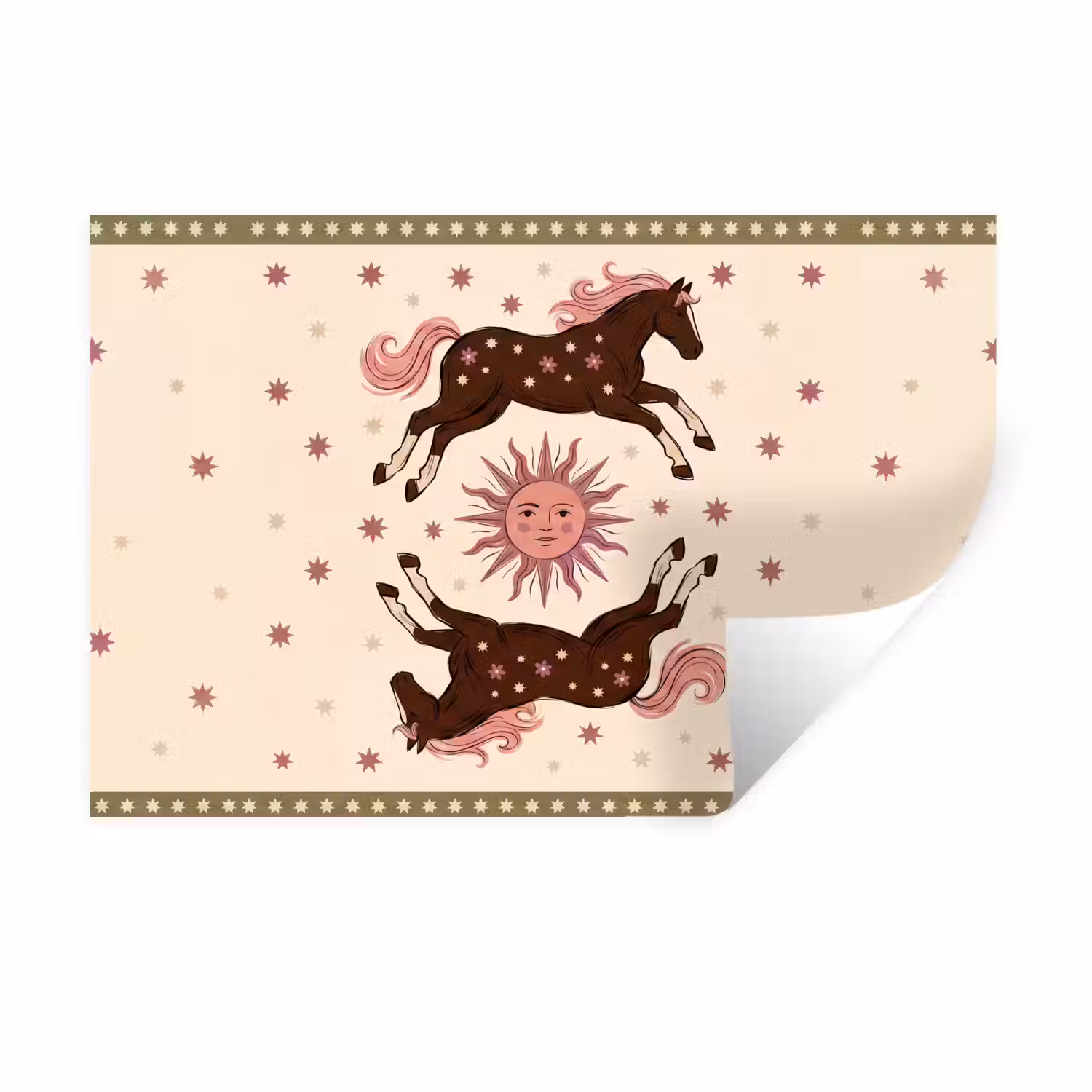 Paard - Zon - Mystiek - Illustratie - Roze Muursticker klein -3d