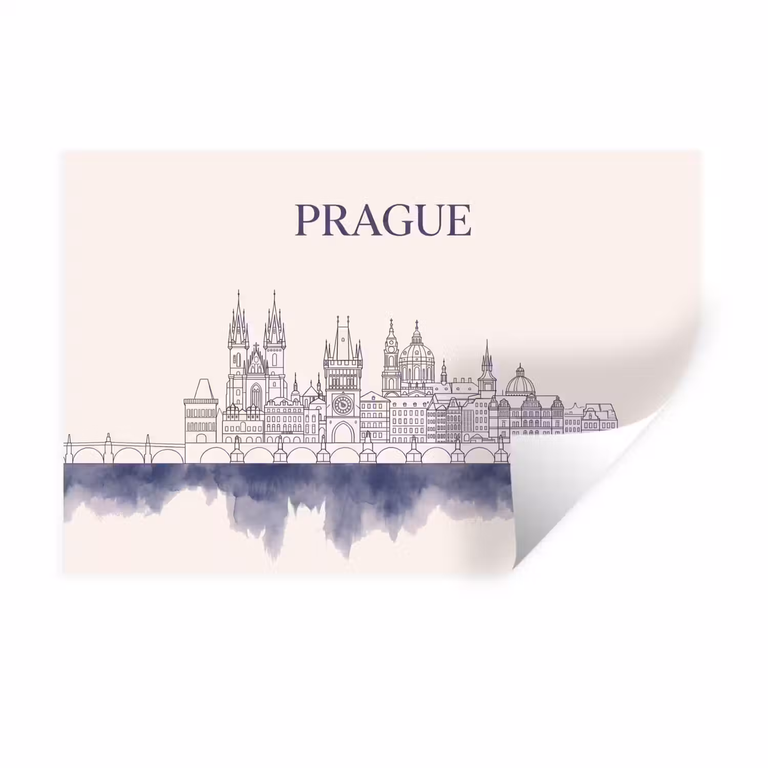 Praag - Skyline - Architectuur - Blauw Muursticker klein -3d