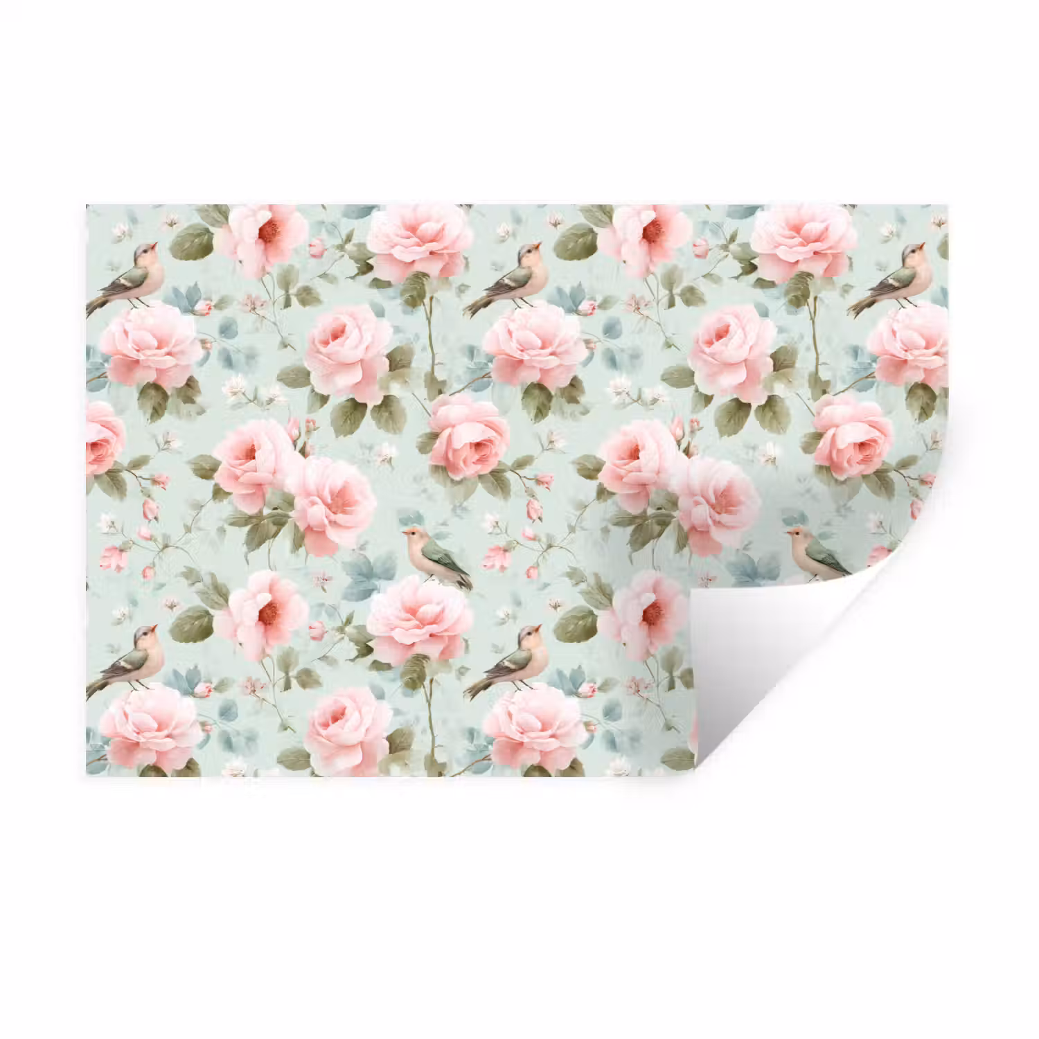 Rozen - Vogels - Pastel - Kleurrijk Muursticker klein 286 -3d