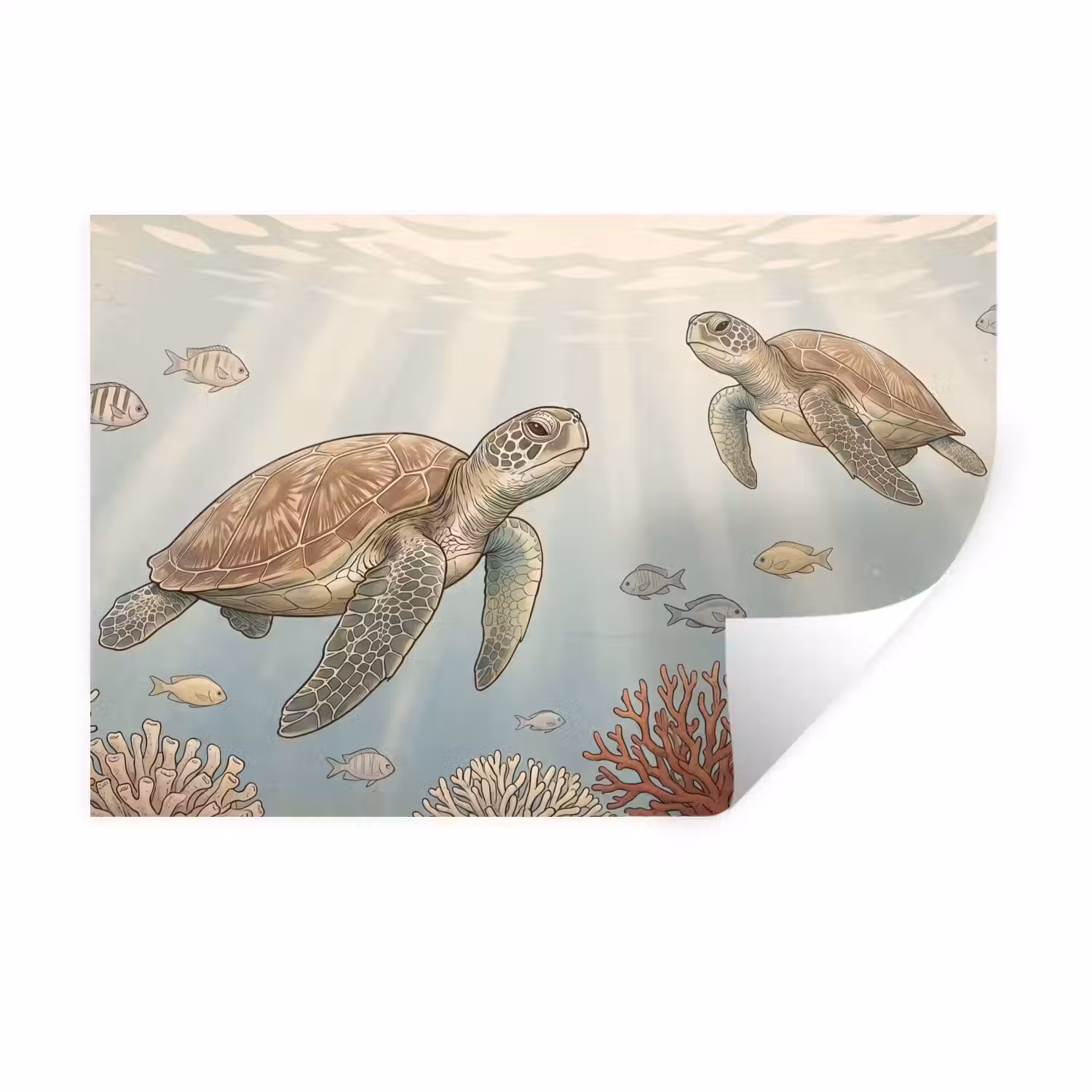 Schildpad - Onderwater - Natuur - Illustratie Muursticker klein -3d