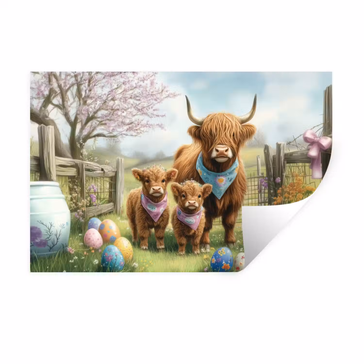 Schotsehooglanders - Paaseieren - Lente Muursticker klein -3d