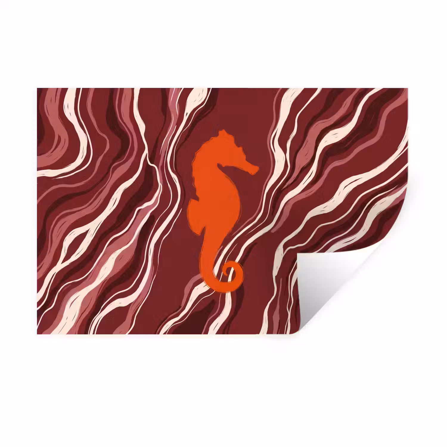 Zeepaardje - Golven - Zeeleven - Abstract - Oranje Muursticker klein -3d