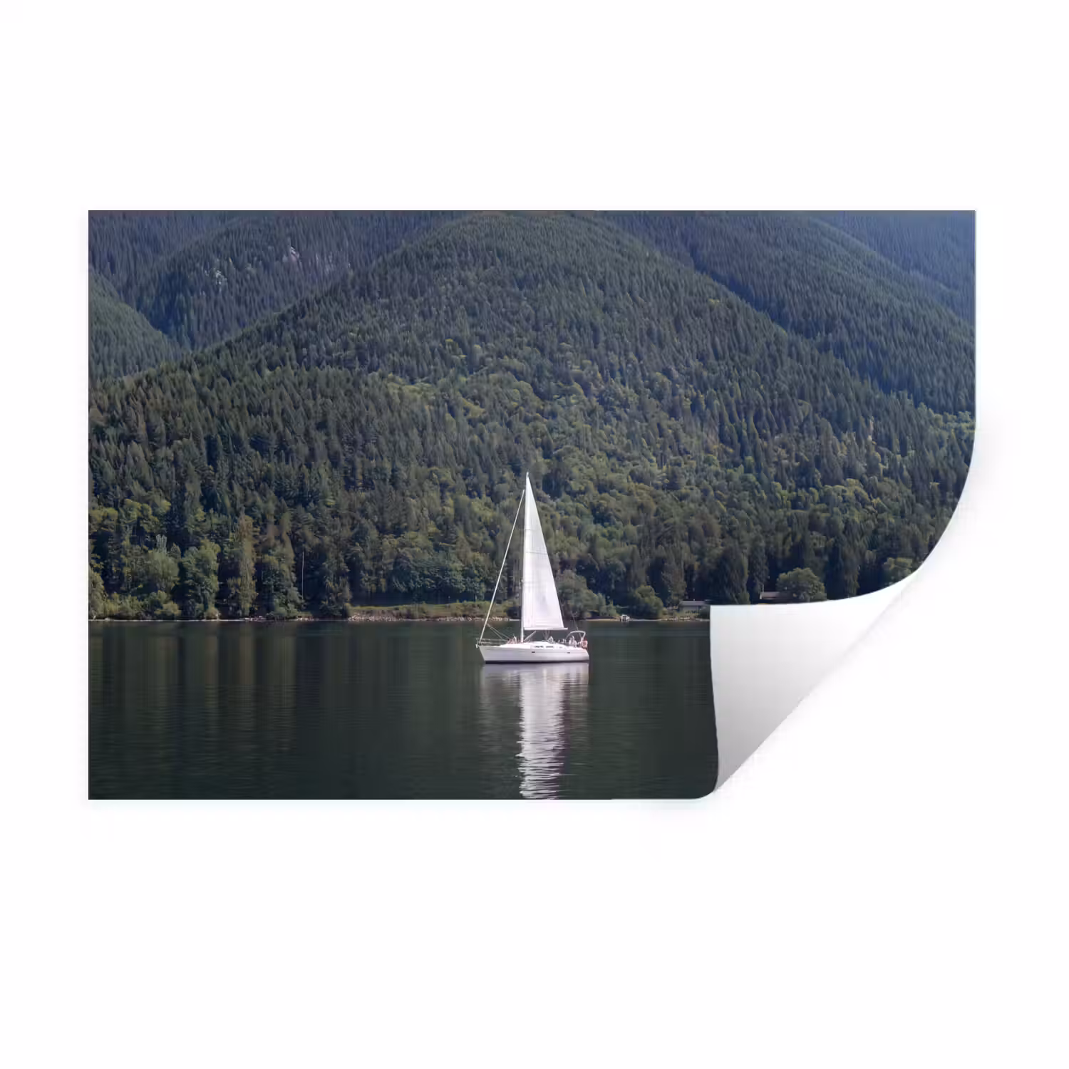 Zeilboot - Water - Bergen - Natuur - Groen Muursticker klein -3d