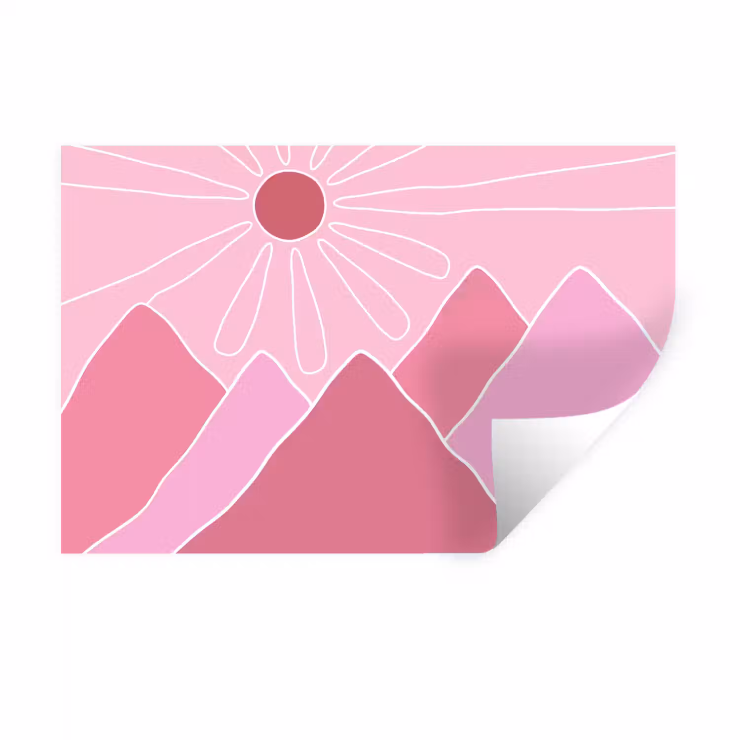 Zon - Bergen - Natuur - Abstract - Roze Muursticker klein -3d