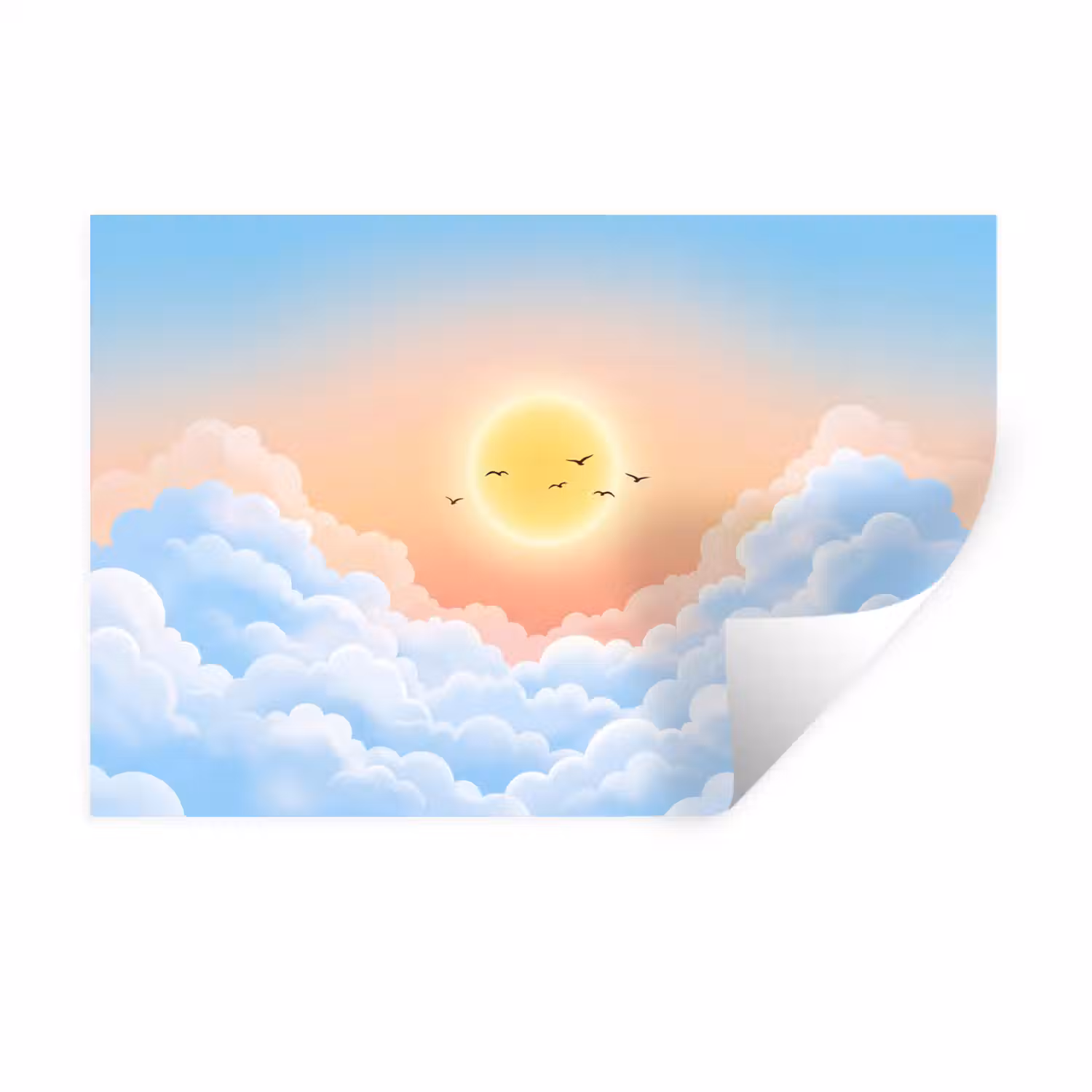 Zon - Vogels - Lucht - Natuur - Geel Muursticker klein -3d