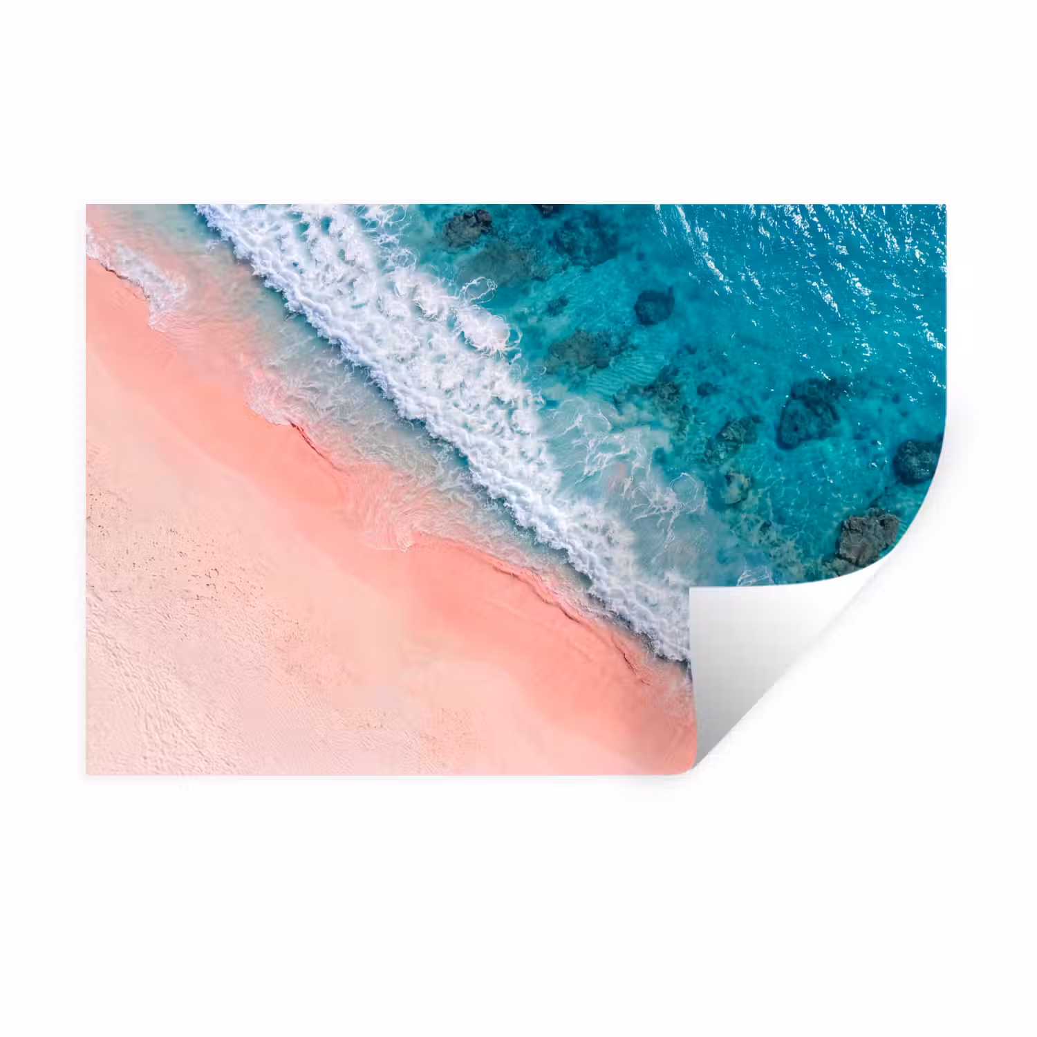 Strand - Oceaan - Golven - Roze Zand - Natuur Muursticker klein -3d