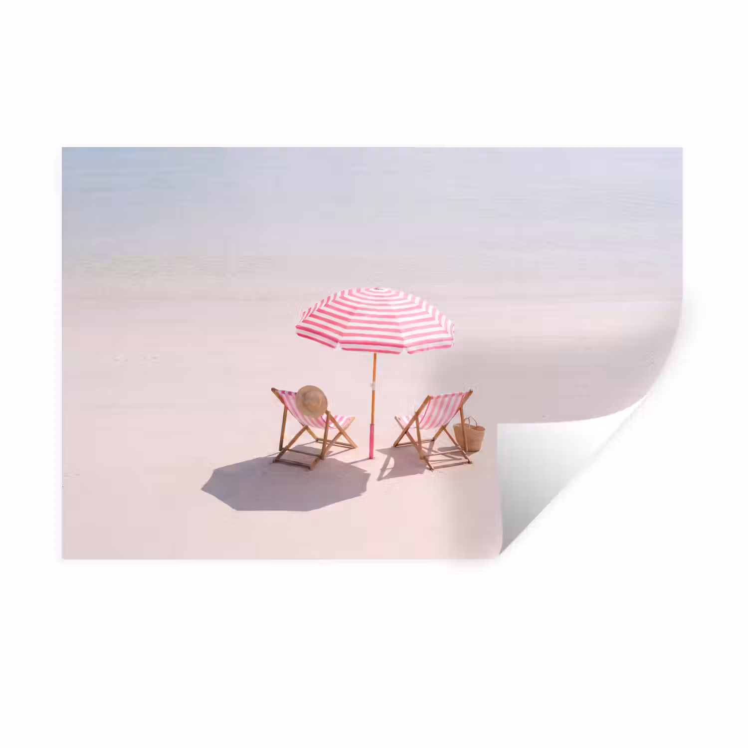 Strand - Parasol - Ligstoel - Zomer - Roze Muursticker klein -3d