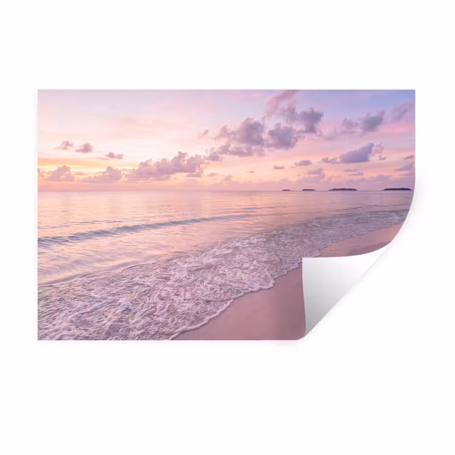 Strand - Zonsondergang - Natuur - Minimalistisch - Roze Muursticker klein -3d