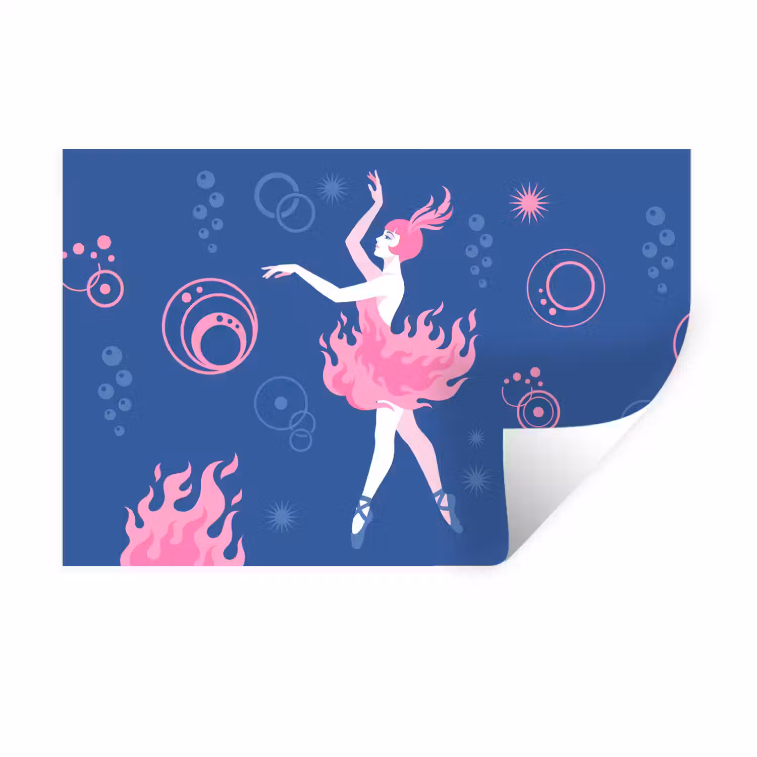 Danseres - Vlammenrok - Abstract - Roze - Blauw Muursticker klein -3d