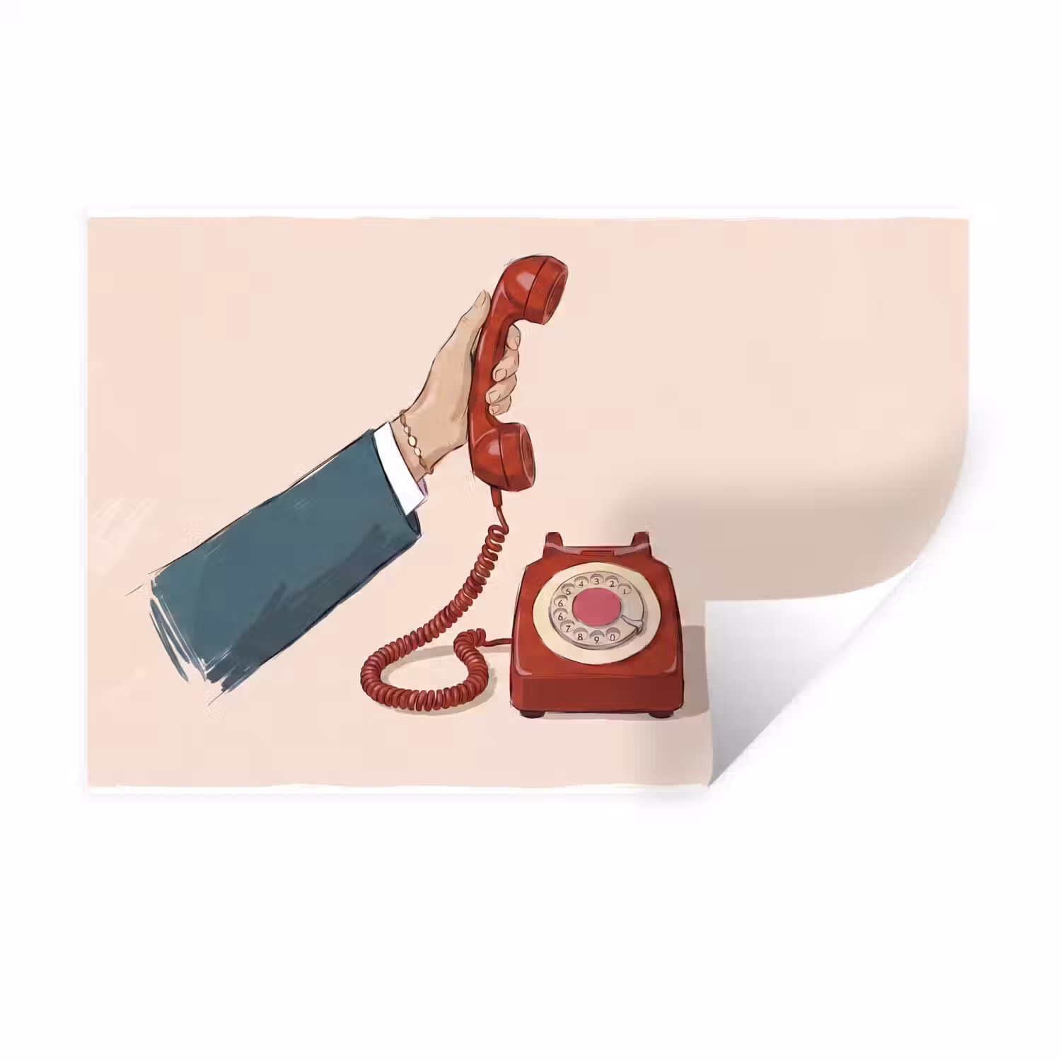 Telefoon - Hand - Vintage - Communicatie - Rood Muursticker klein -3d