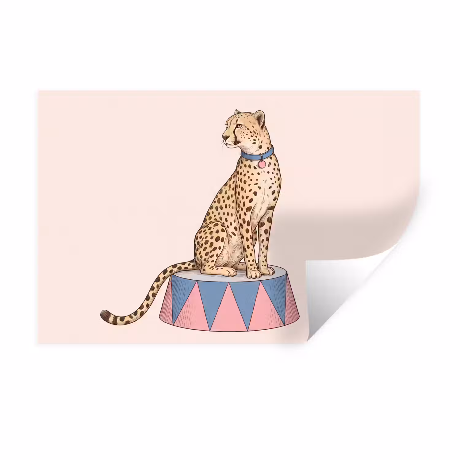 Dieren - Circus - Illustratie - Vintage - Roze Muursticker klein -3d