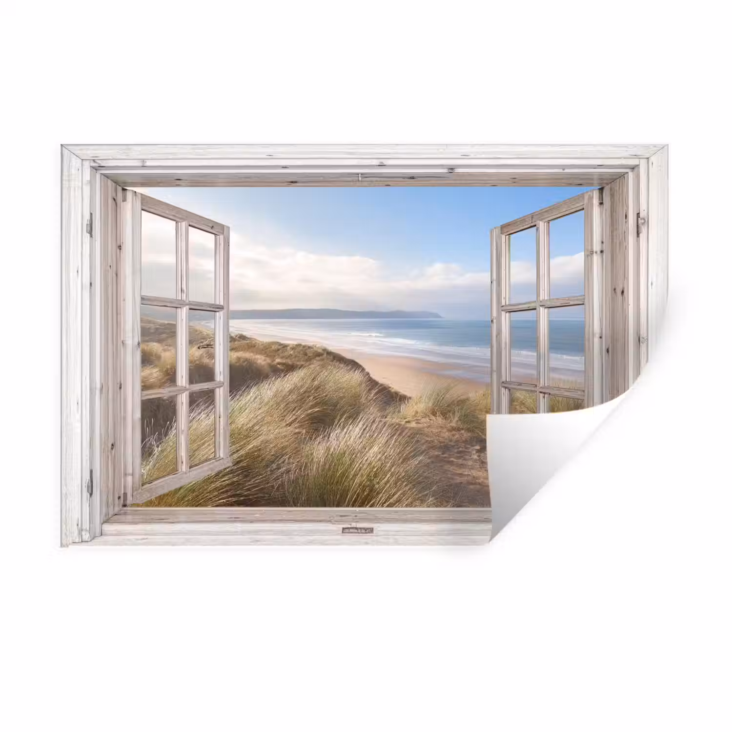 Doorkijk - Zee - Strand - Duinen Muursticker klein -3d