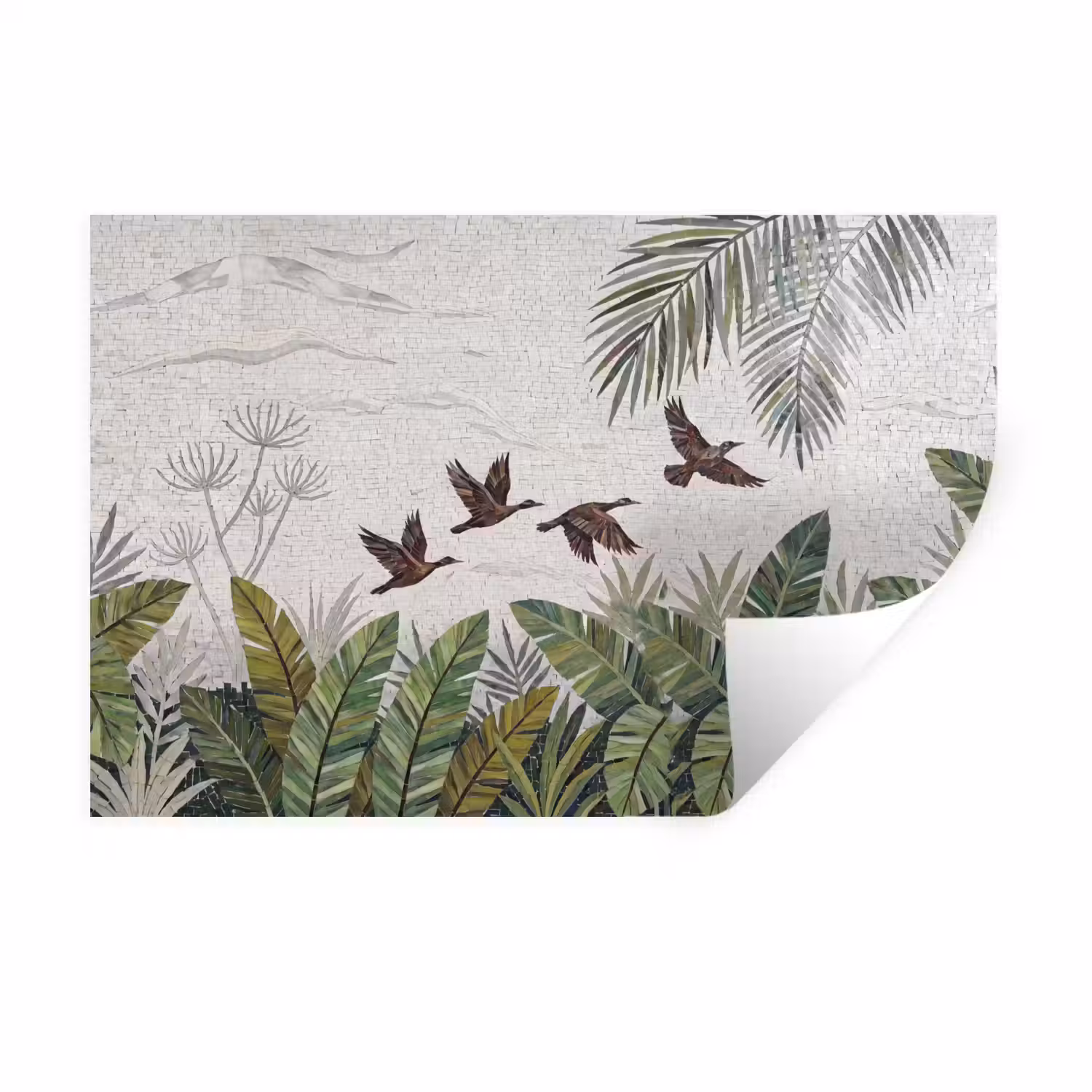 Vogel - Vliegend - Tropisch - Mozaïek - Groen Muursticker klein -3d