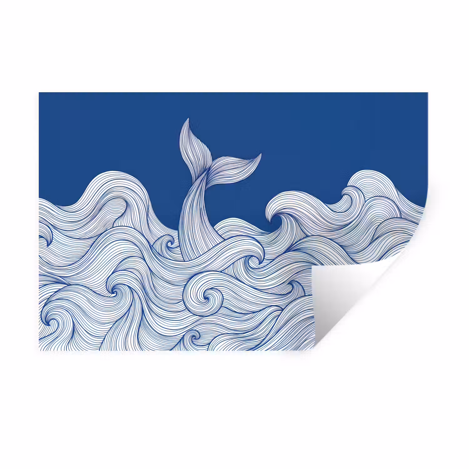 Walvis - Staart - Golven - Lijntekening - Blauw Muursticker klein -3d