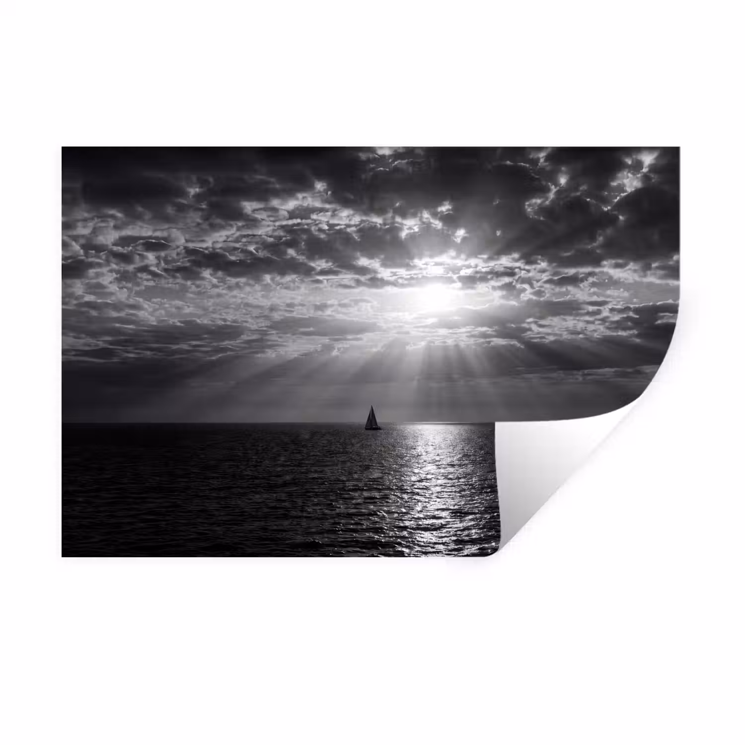 Water - Boot - Lucht - Natuur - Zwart-wit Muursticker klein -3d