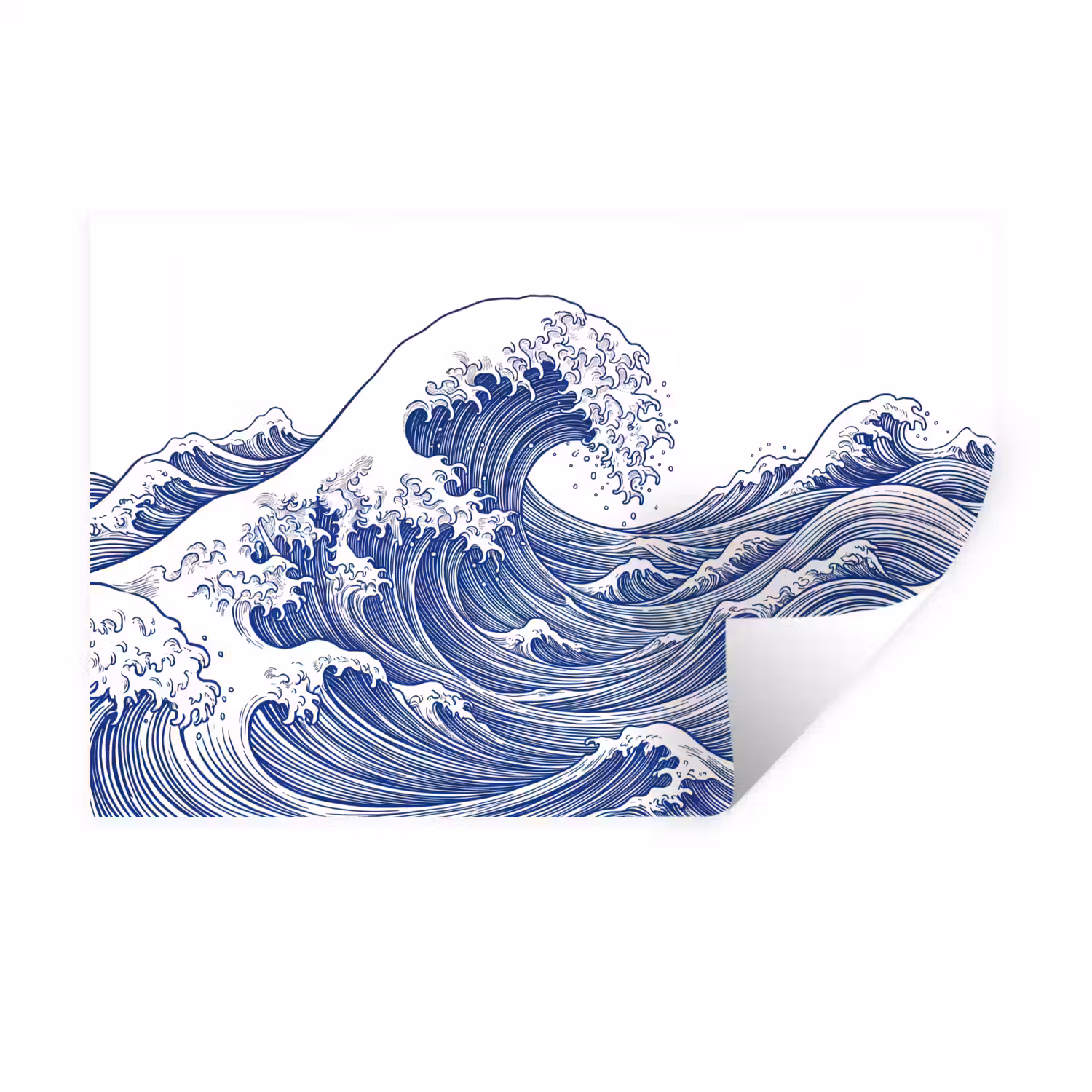 Golf - Japans - Zee - Illustratie - Blauw Muursticker klein -3d