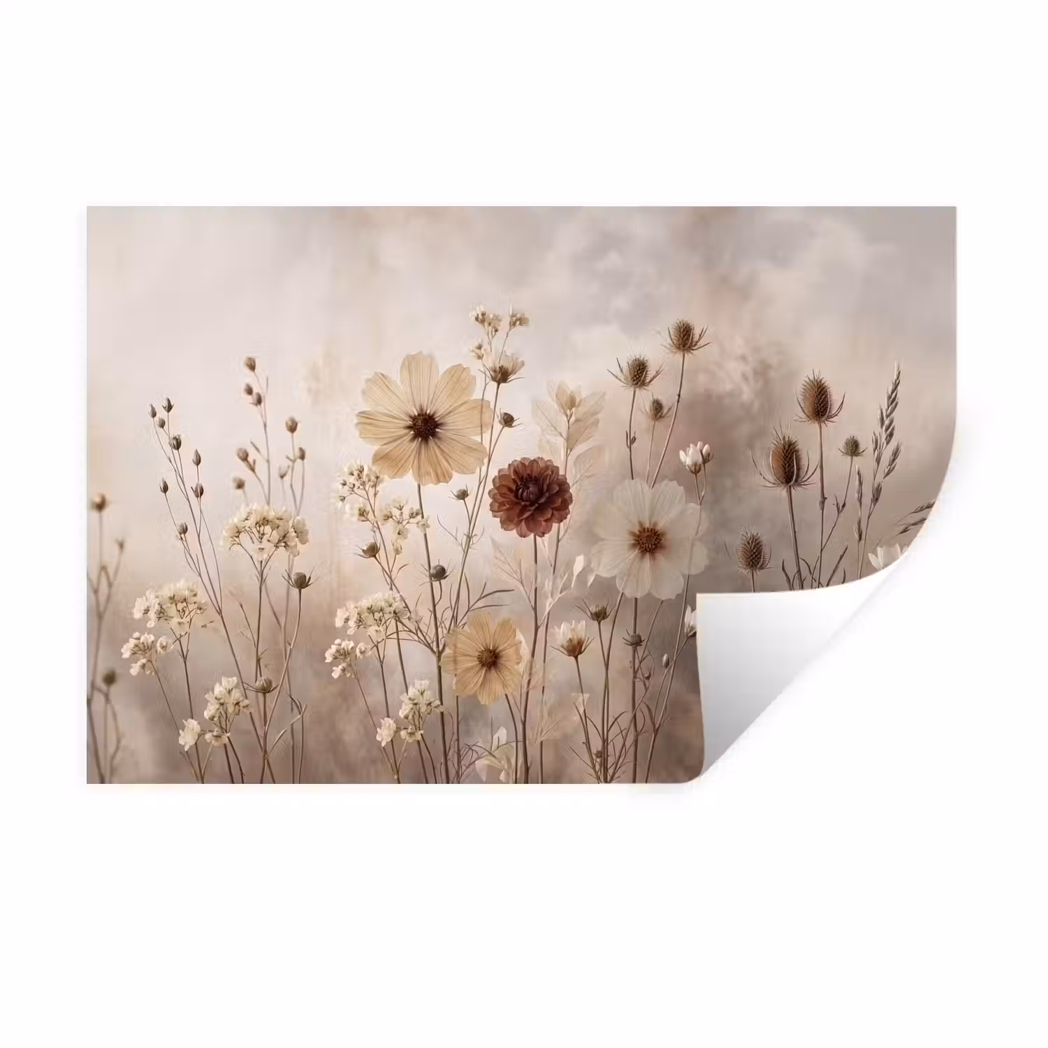 Wilde bloemen - Botanisch - Vintage - Natuur - Rustiek Muursticker klein -3d