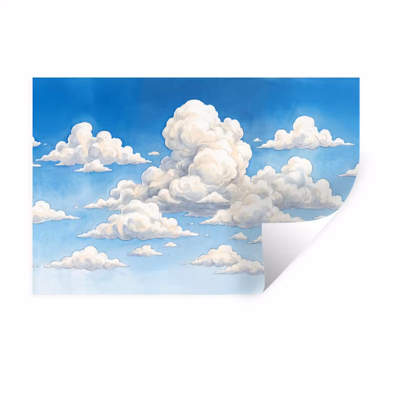 Wolken - Blauwe lucht - Natuur - Modern - Wit Muursticker klein -3d