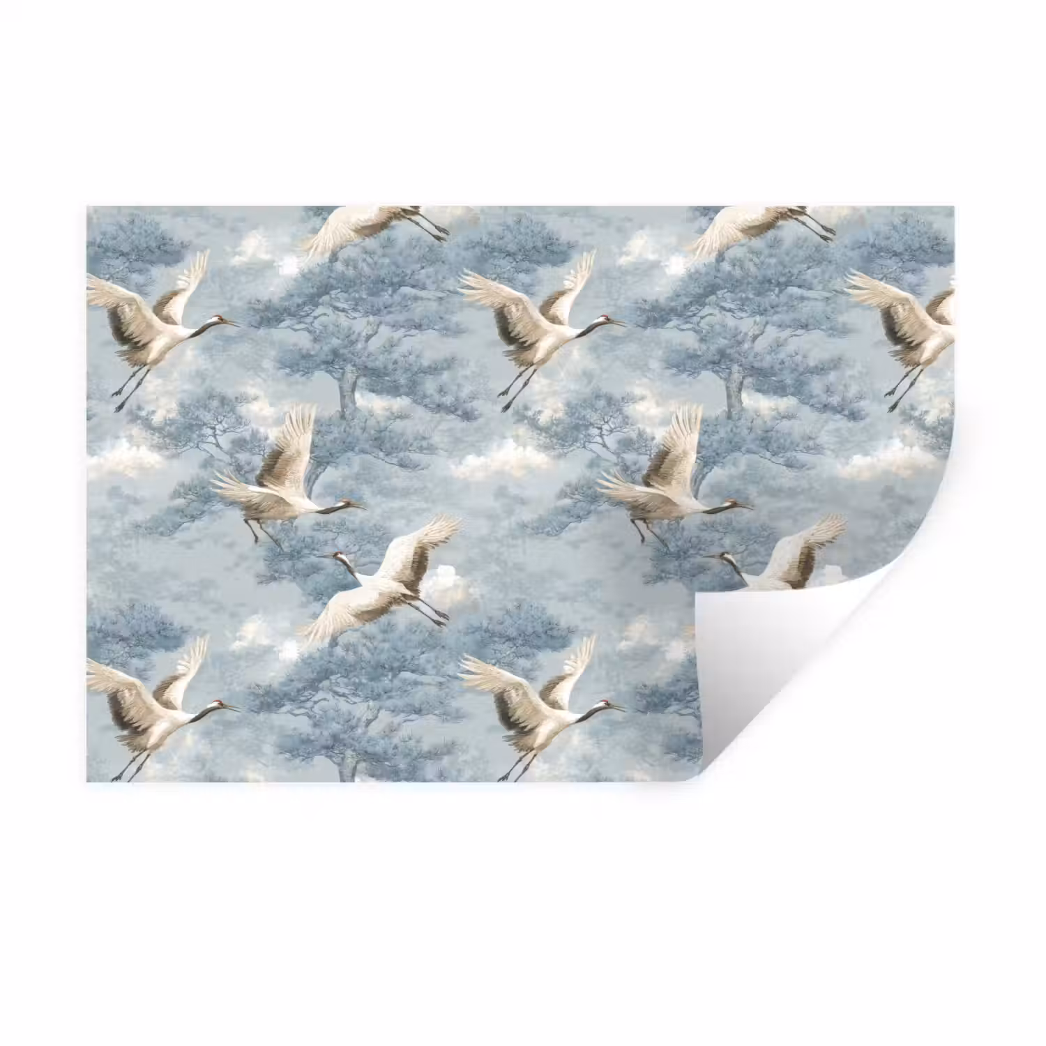 Wolken - Kraanvogels - Blauw Muursticker klein 286 -3d
