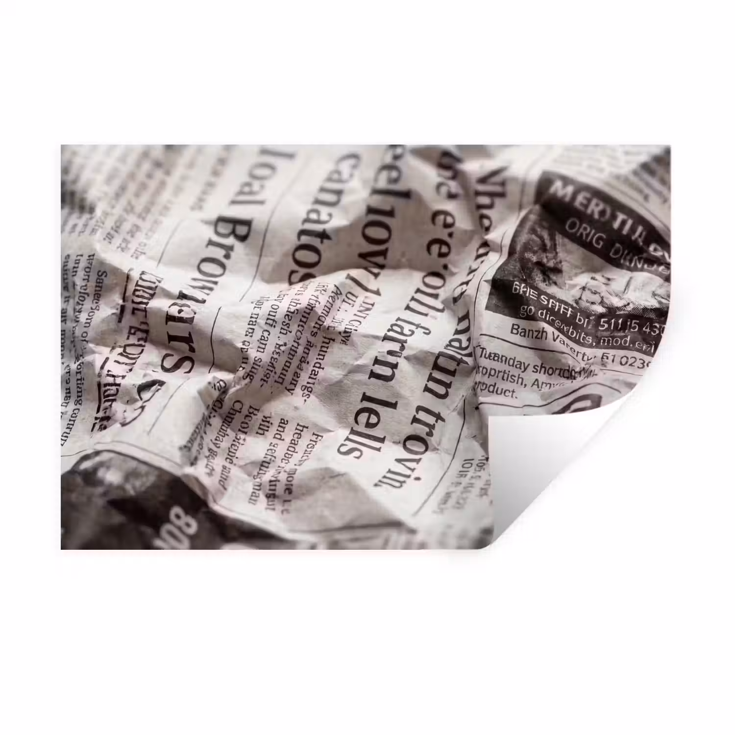 Krant - Gekreukeld - Textuur - Vintage - Zwart-wit Muursticker klein -3d