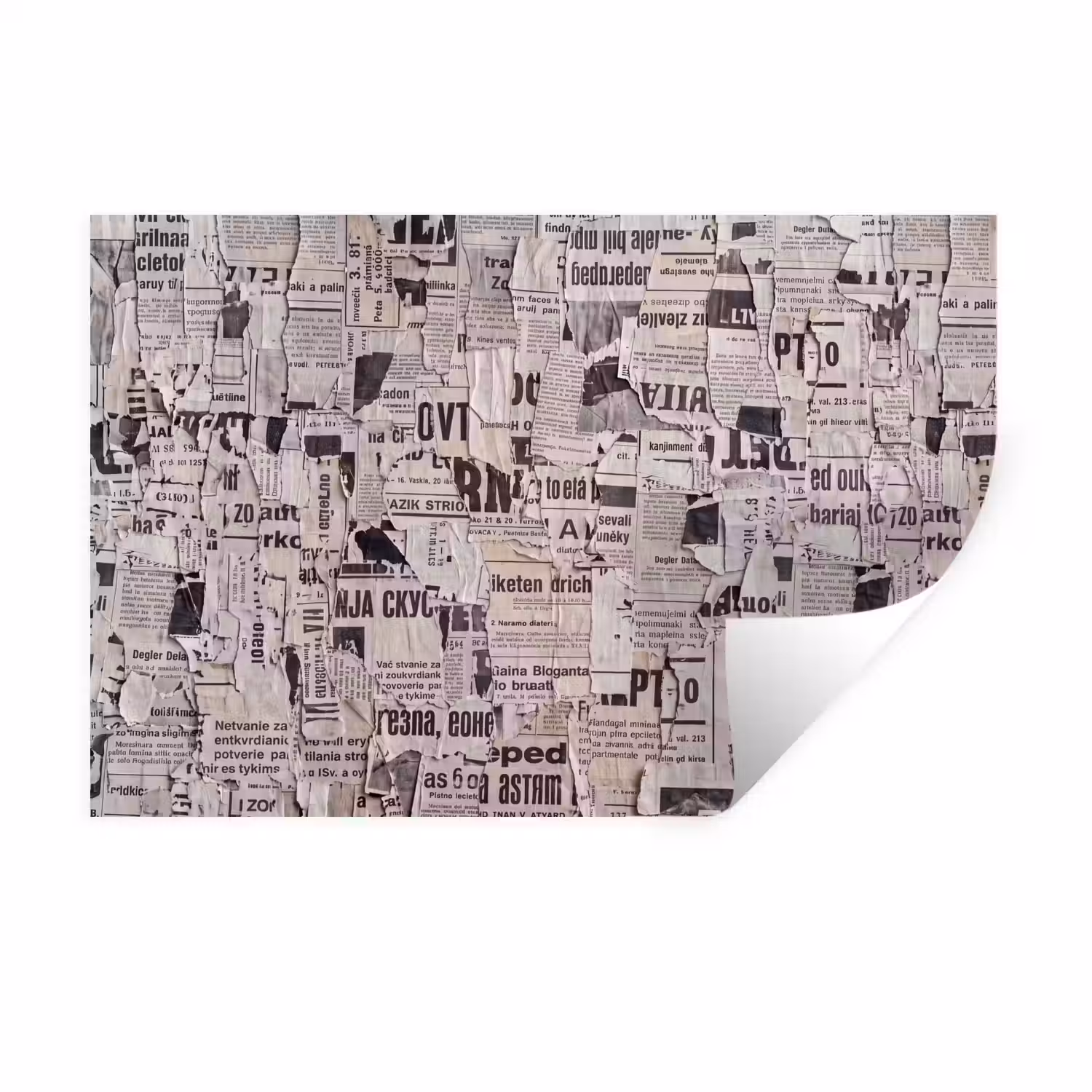 Krant - Gescheurd - Textuur - Abstract - Zwart-wit Muursticker klein -3d