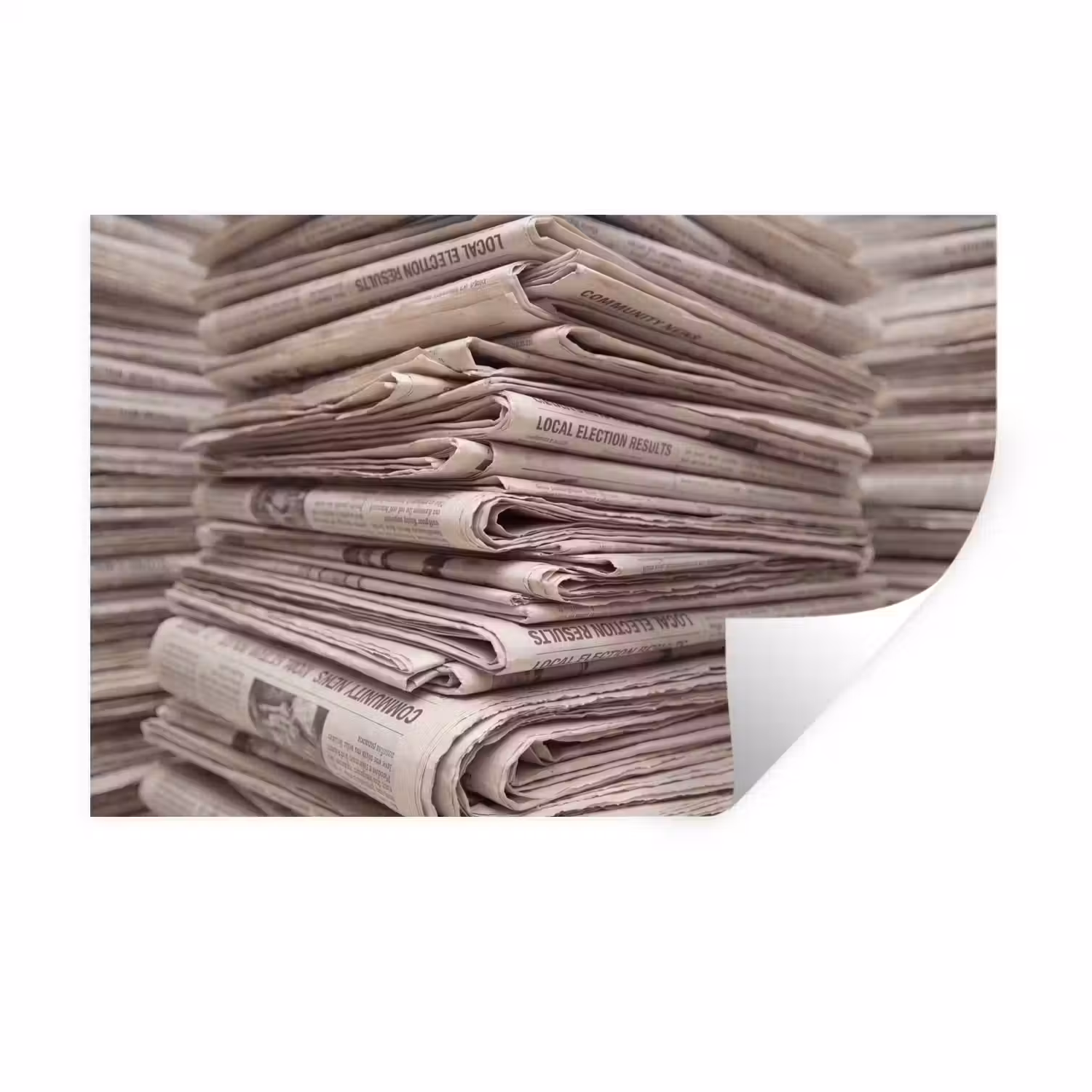 Kranten - Stapel - Nieuws - Vintage - Beige Muursticker klein -3d