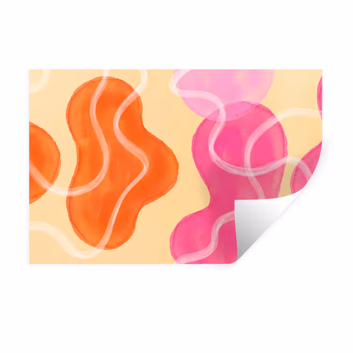 Abstract - Aquarel - Organisch - Oranje - Roze Muursticker klein -3d