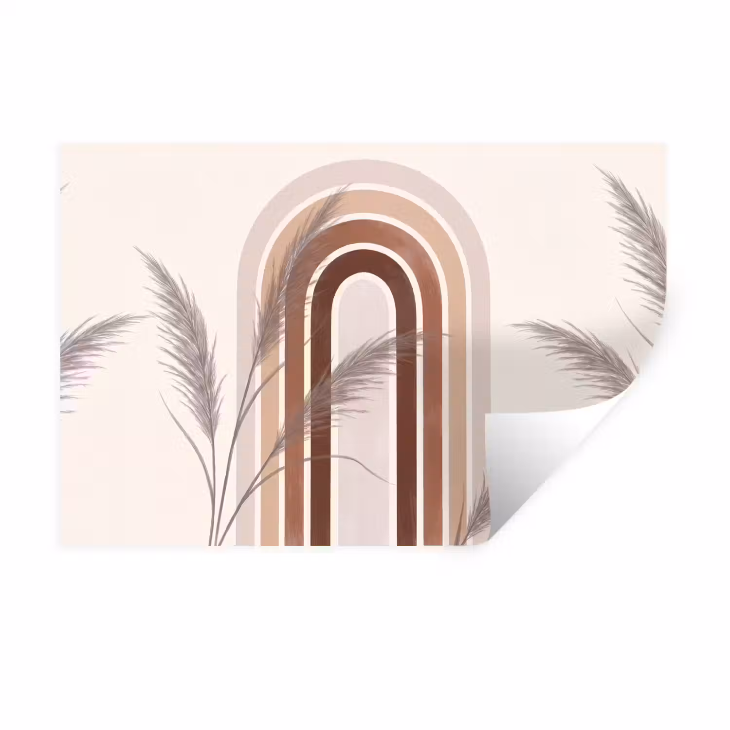 Abstract - Bogen - Plant - Boho - Beige Muursticker klein -3d